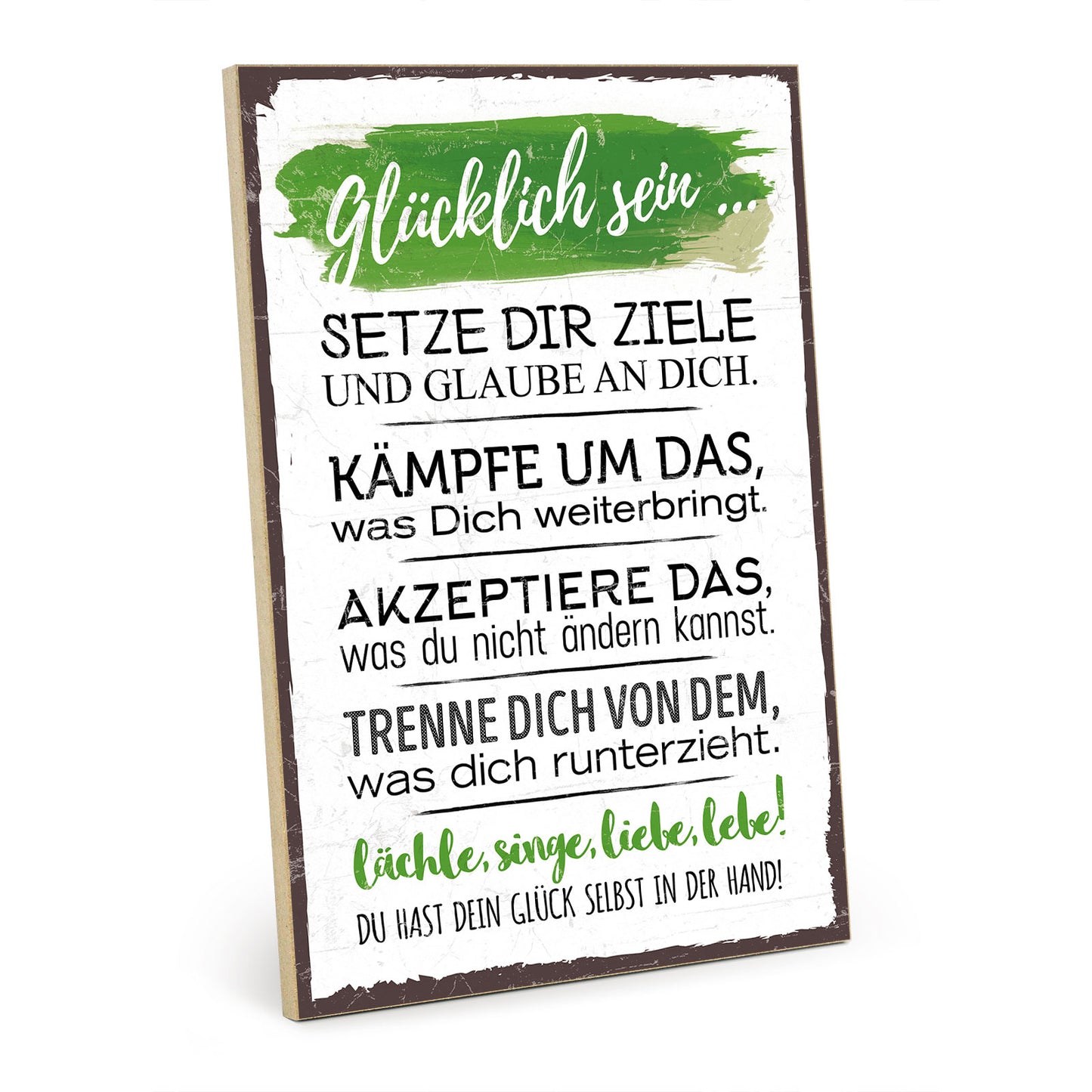 Holzschild mit Spruch - Glücklich-sein Glauben Kämpfen - HS-GH-00105