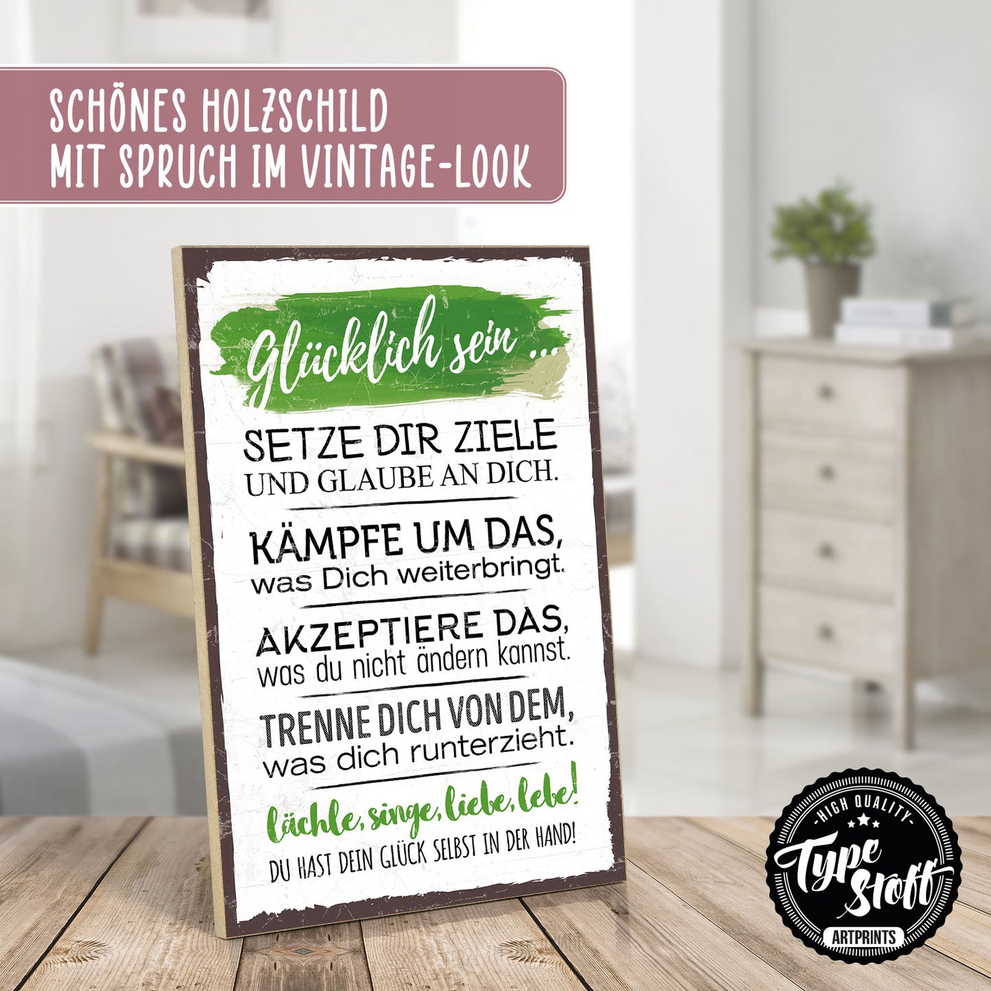 Holzschild mit Spruch - Glücklich-sein Glauben Kämpfen - HS-GH-00105