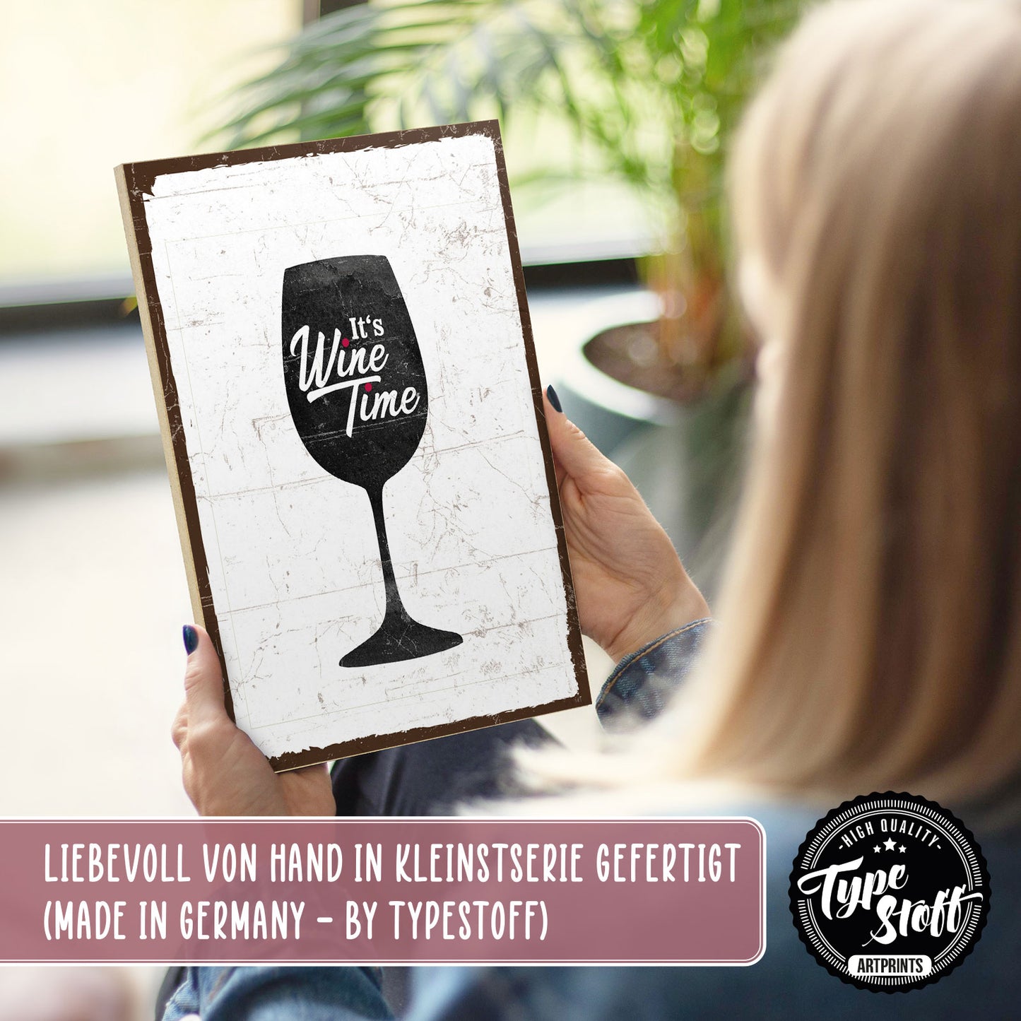 Holzschild mit Spruch - Wine-Time - Wein-Zeit – HS-GH-00141