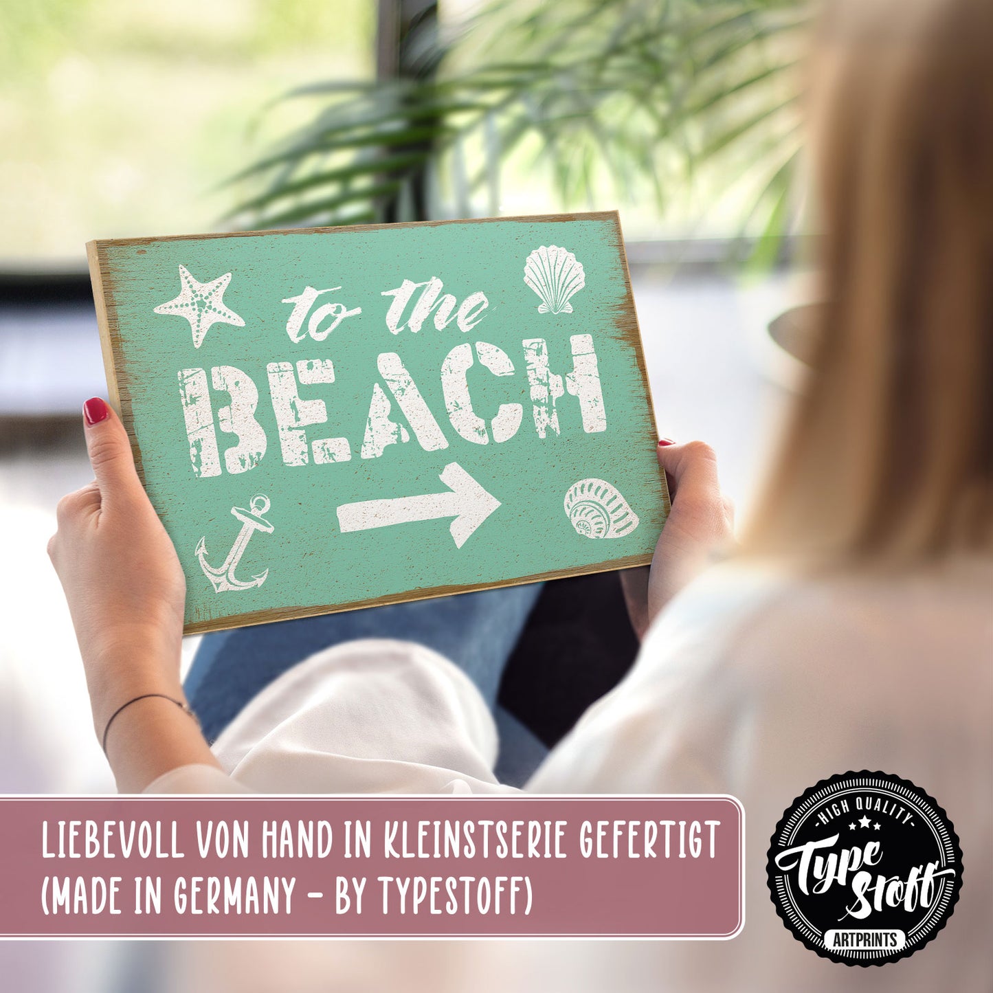 Holzschild mit Spruch - To the beach – HS-GQ-00189