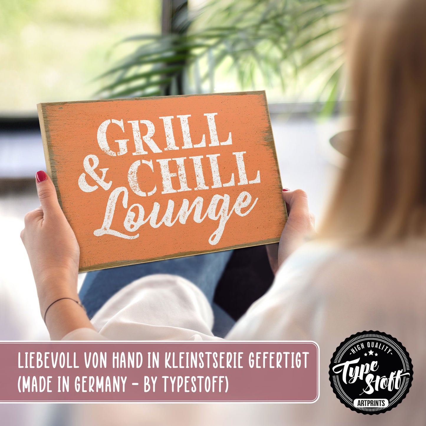 Holzschild mit Spruch - Grill ans chill lounge – HS-GQ-00190