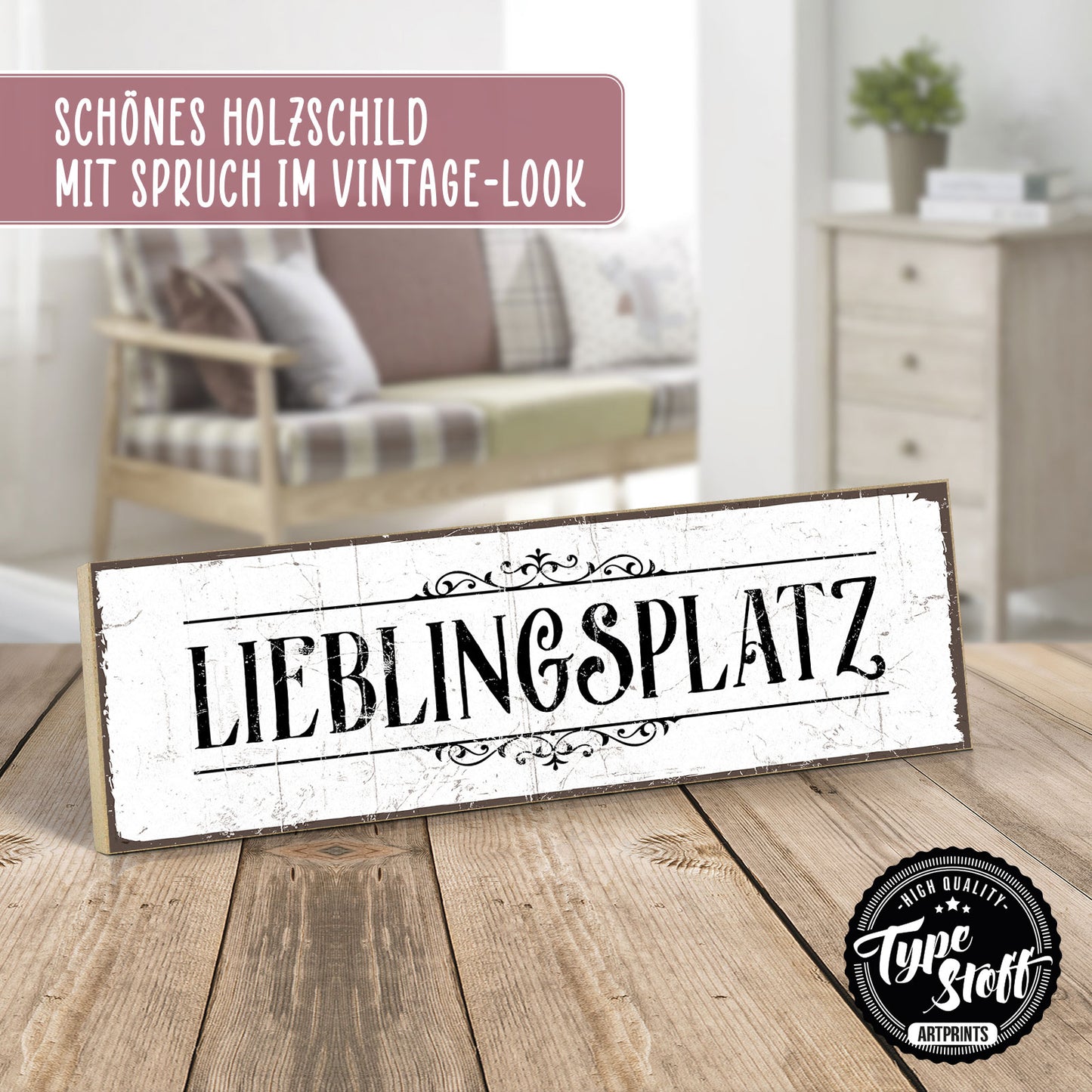 Holzschild mit Spruch - Liebelingsplatz – HS-KQ-00192
