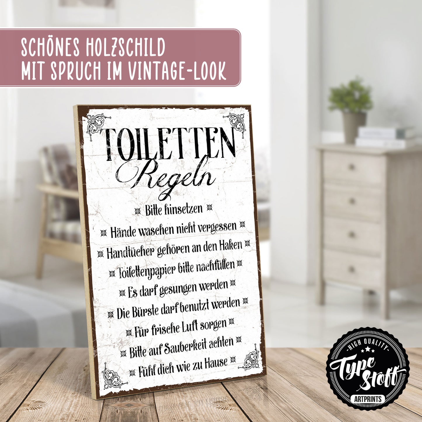 Holzschild mit Spruch - Toilettenregeln – HS-GH-00200