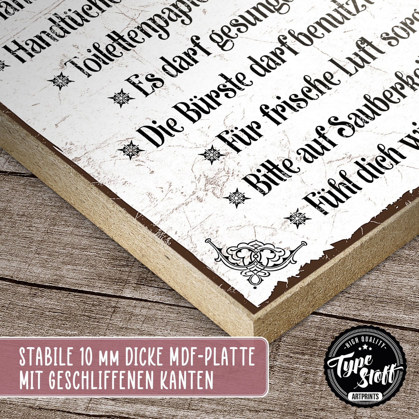 Holzschild mit Spruch - Toilettenregeln – HS-GH-00200