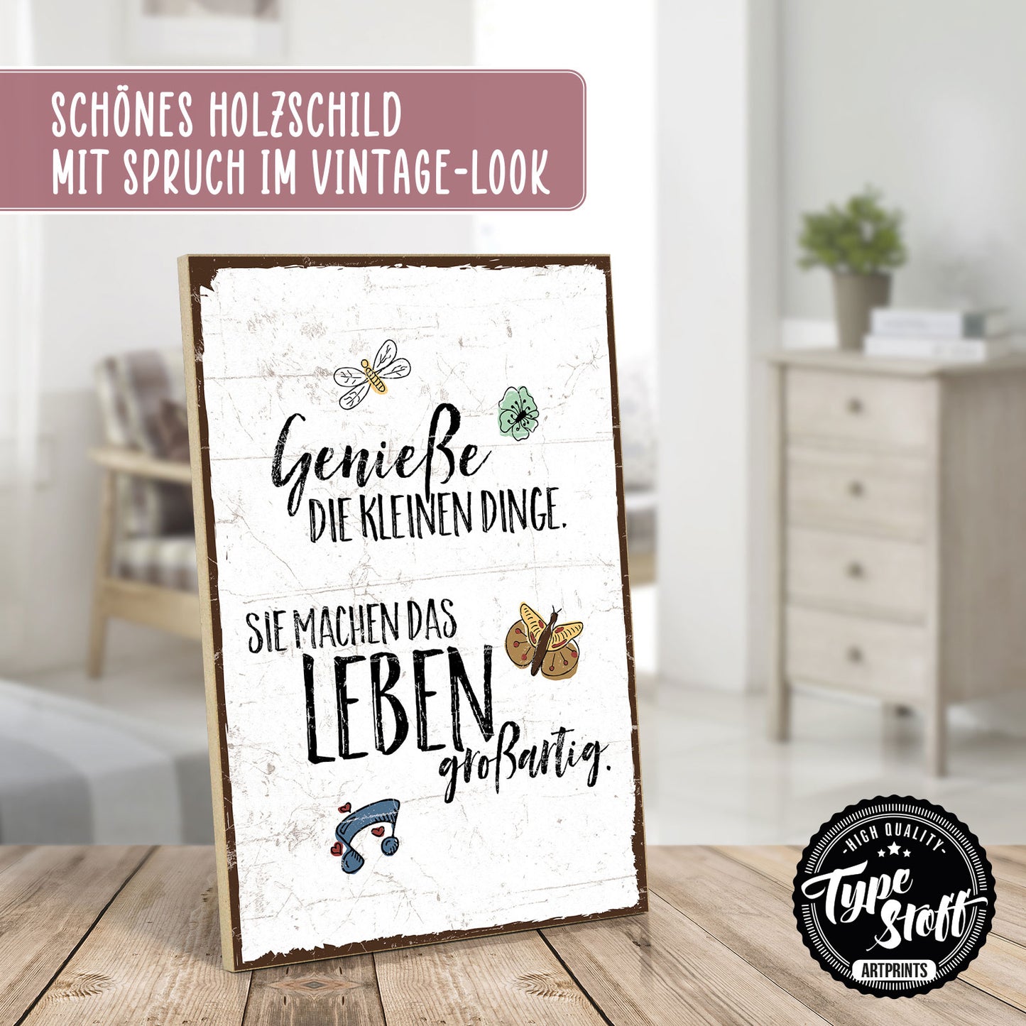 Holzschild mit Spruch - Kleine Dinge - Leben großartig - HS-GH-00212