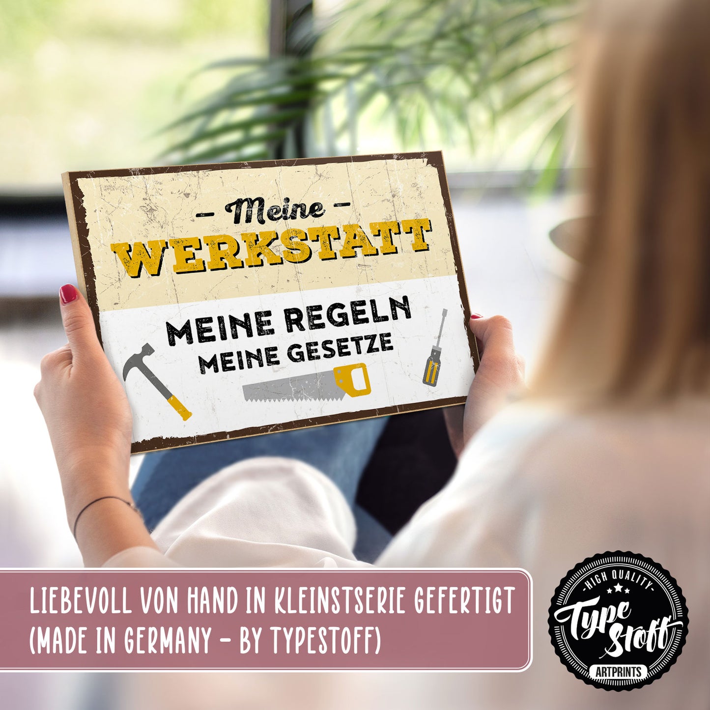 Holzschild mit Spruch - Meine Werkstatt - meine Regeln - HS-GH-00236