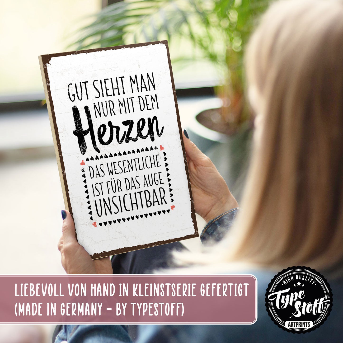 Holzschild mit Spruch - Man siegt nur mit dem Herzen gut - HS-GH-00255