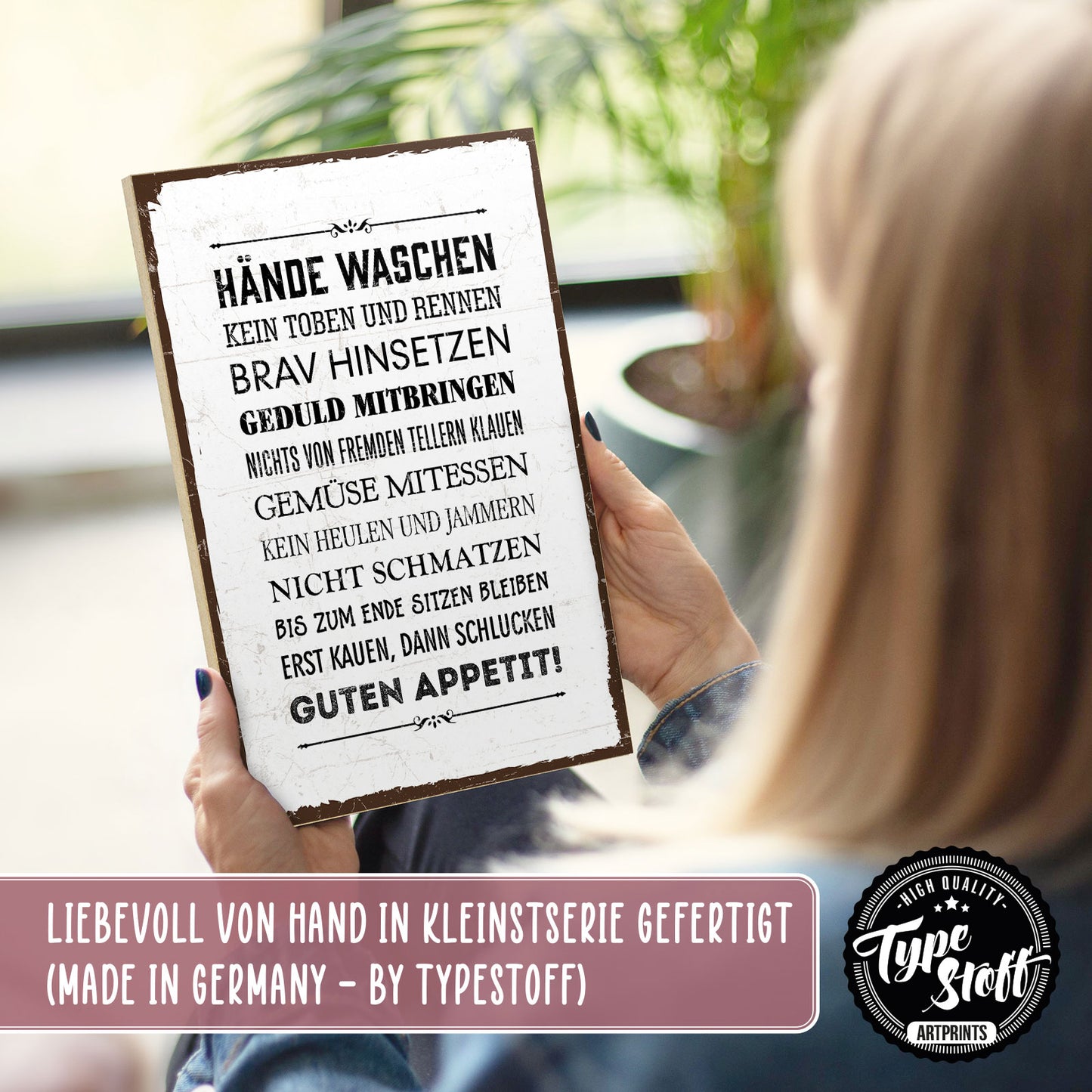 Holzschild mit Spruch - Tisch-Benimm-Regeln - HS-GH-00303