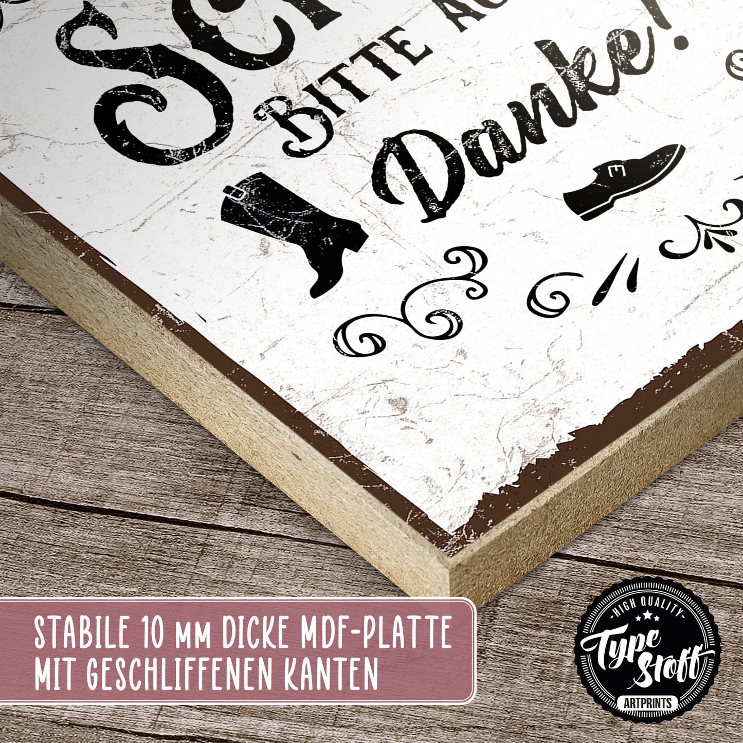 Holzschild mit Spruch - Schuhe bitte ausziehen - HS-QN-00309
