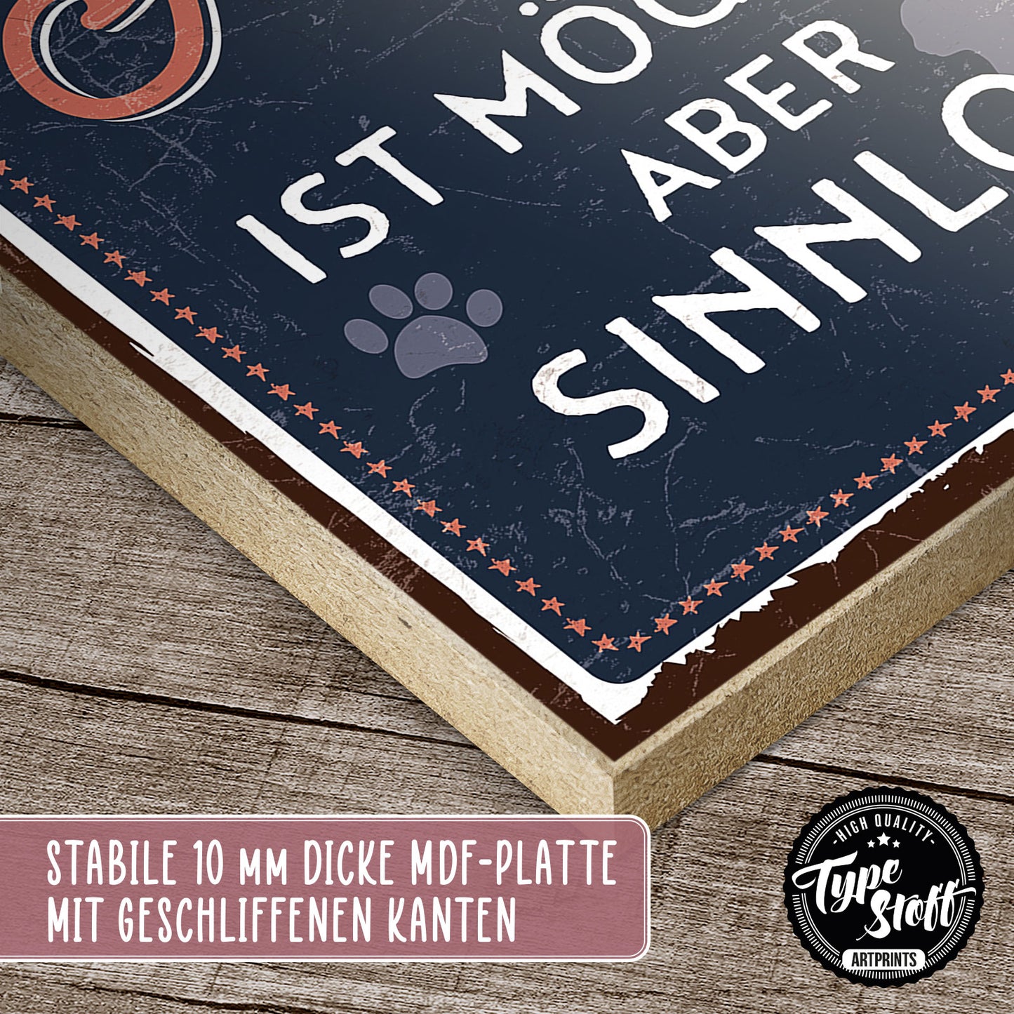 Holzschild mit Spruch - Leben ohne Katze ist sinnlos - HS-GH-00353