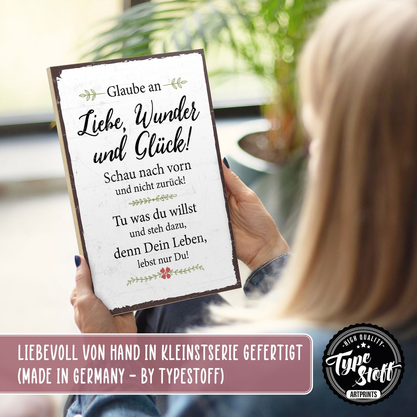 Holzschild mit Spruch - Glaube an Wunder Liebe und Glück - HS-GH-00362