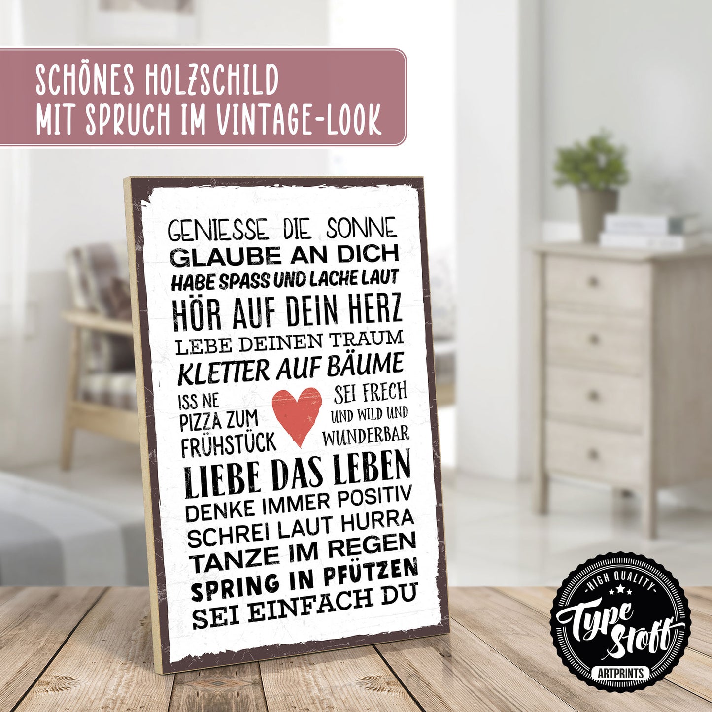 Holzschild mit Spruch - Genieße Sonne - glaube an dich - HS-GH-00372