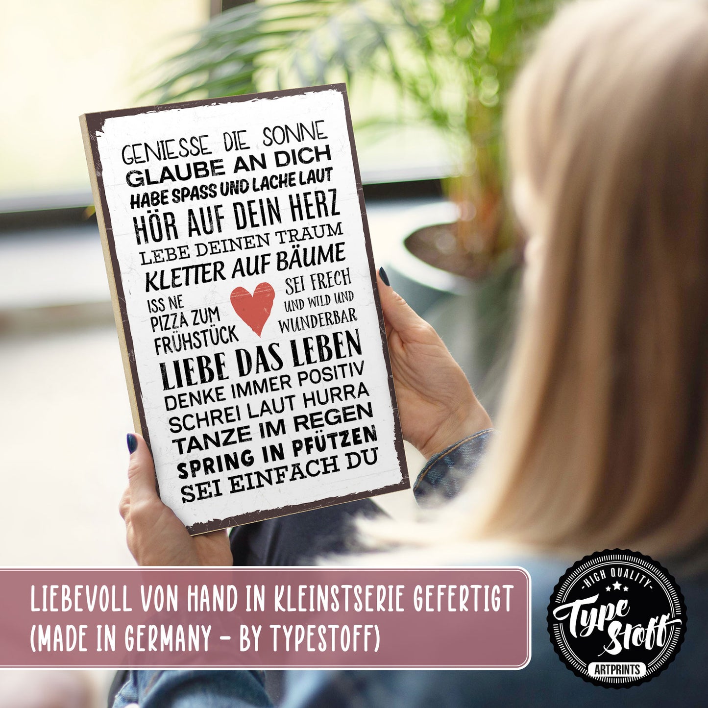 Holzschild mit Spruch - Genieße Sonne - glaube an dich - HS-GH-00372