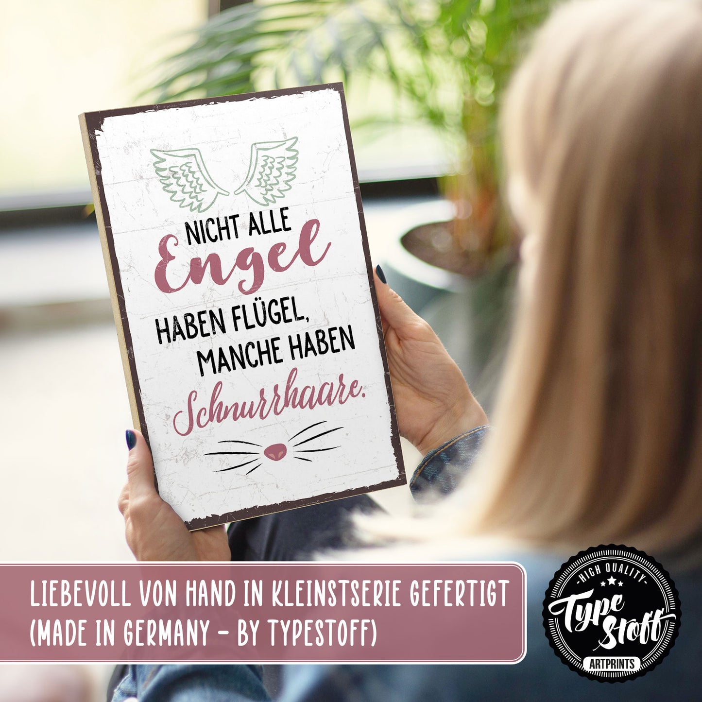 Holzschild mit Spruch - Katze - nicht alle Engel lügel - HS-GH-00373