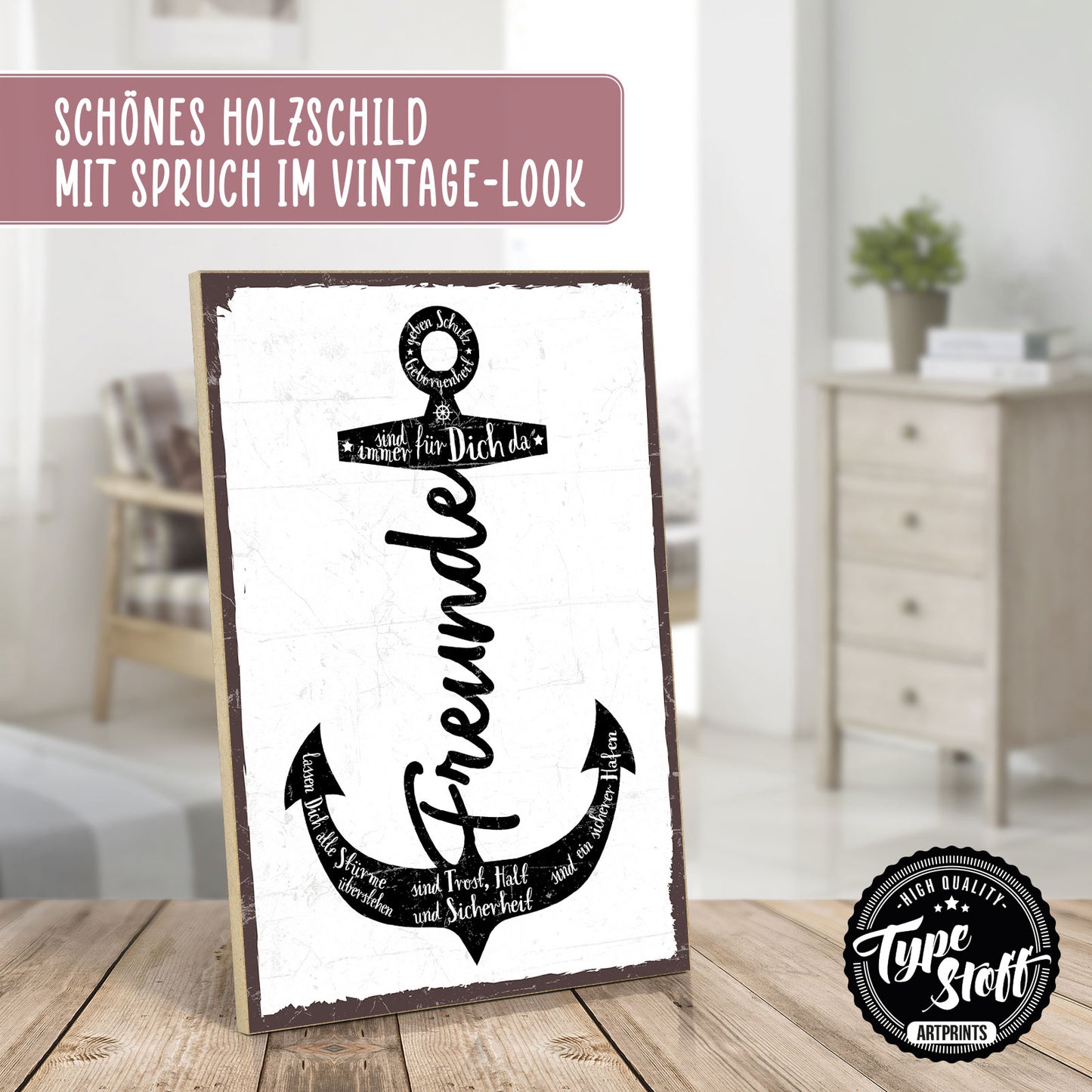 Holzschild mit Spruch - Freunde - Schutz - Geborgenheit – GH/XH-00408