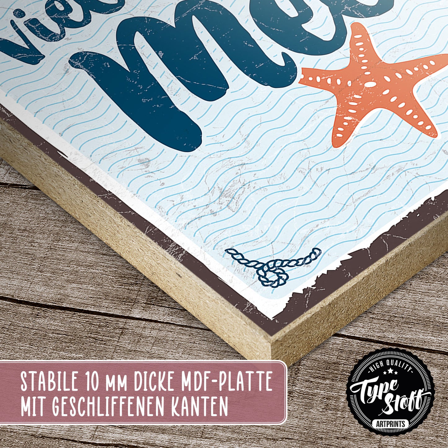 Holzschild mit Spruch - Wir sitzen zuwenig am Meer – HS-GH-00425