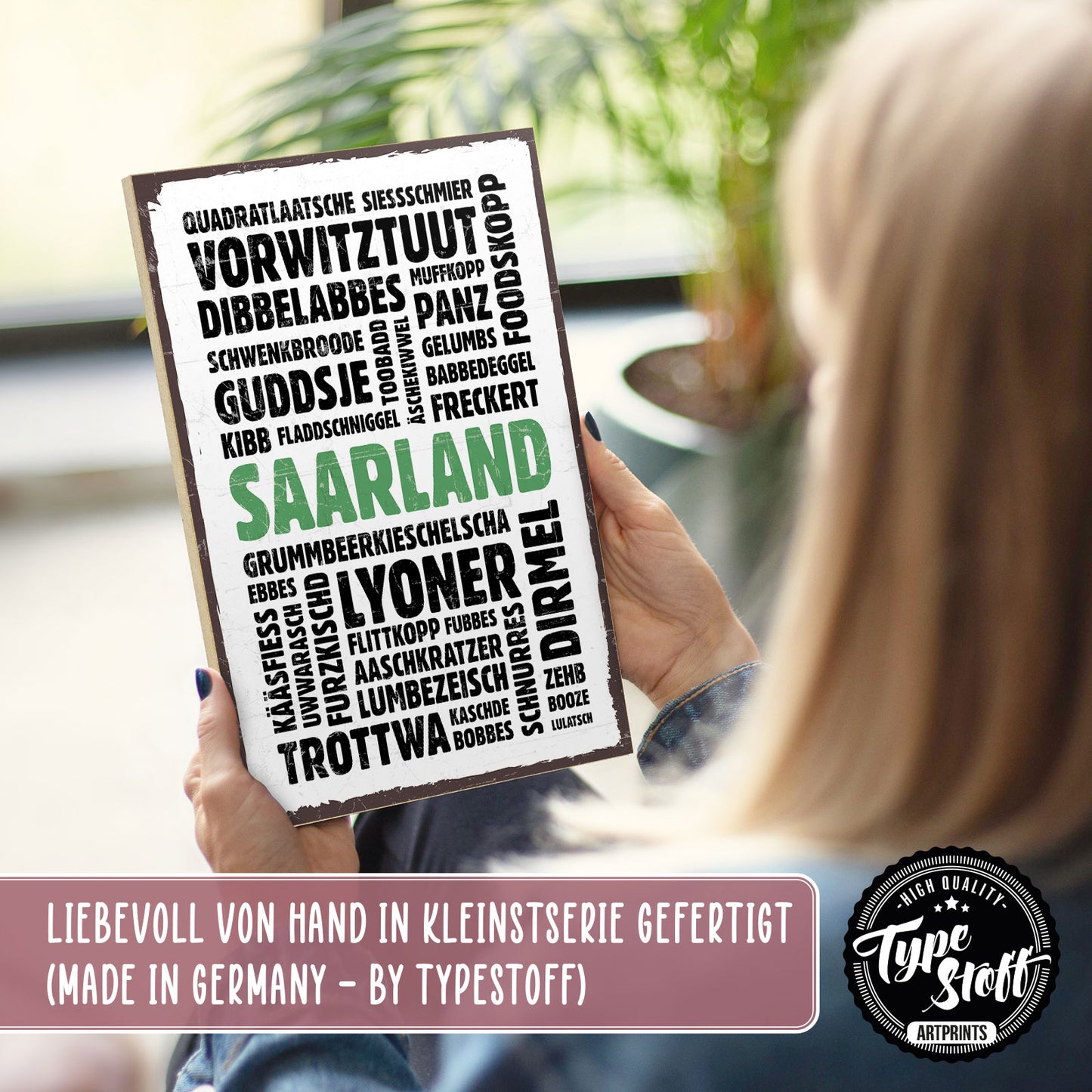 Holzschild mit Spruch - Saarland wordcloud – HS-GH-00428