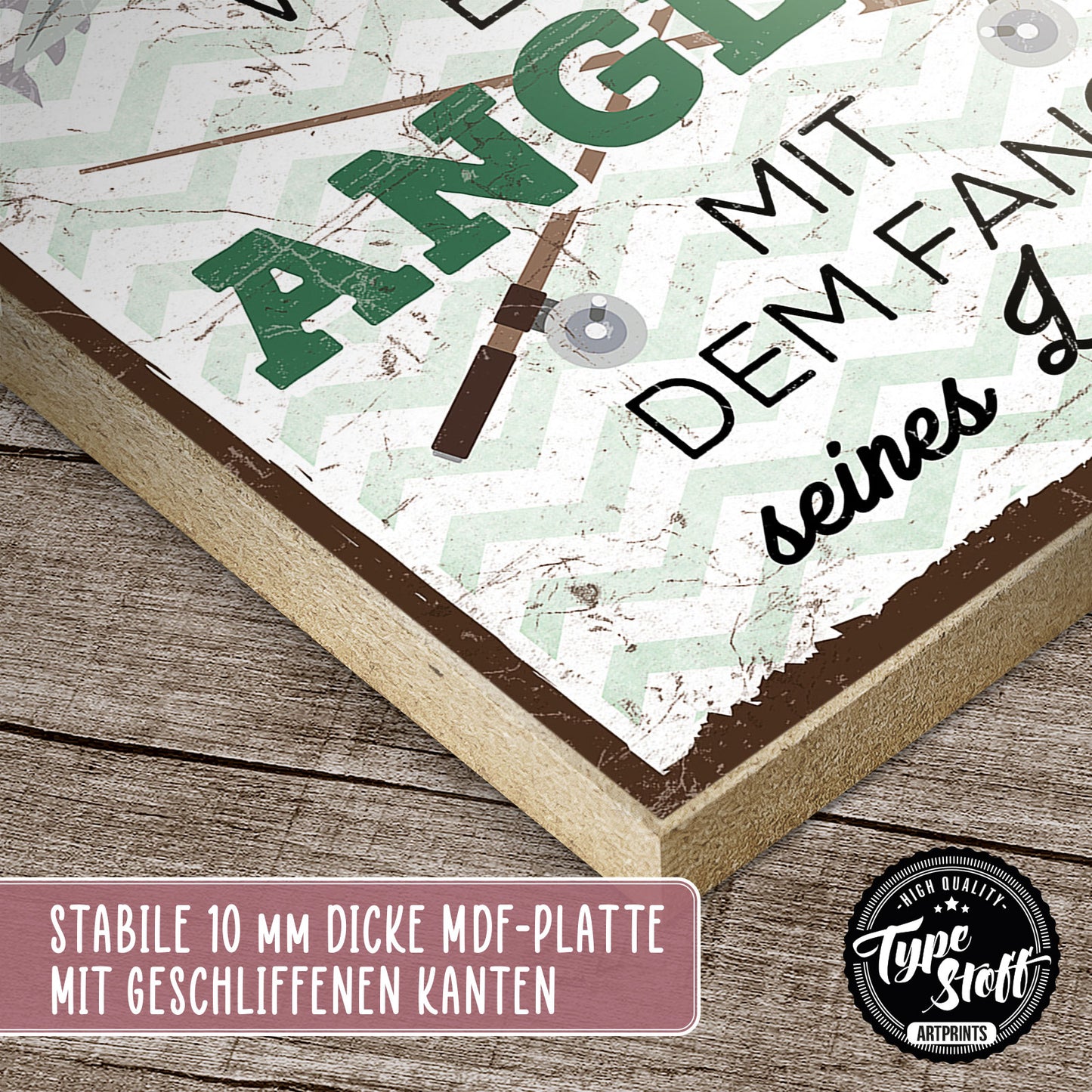 Holzschild mit Spruch - hier wohnt ein Angler – HS-QN-00473