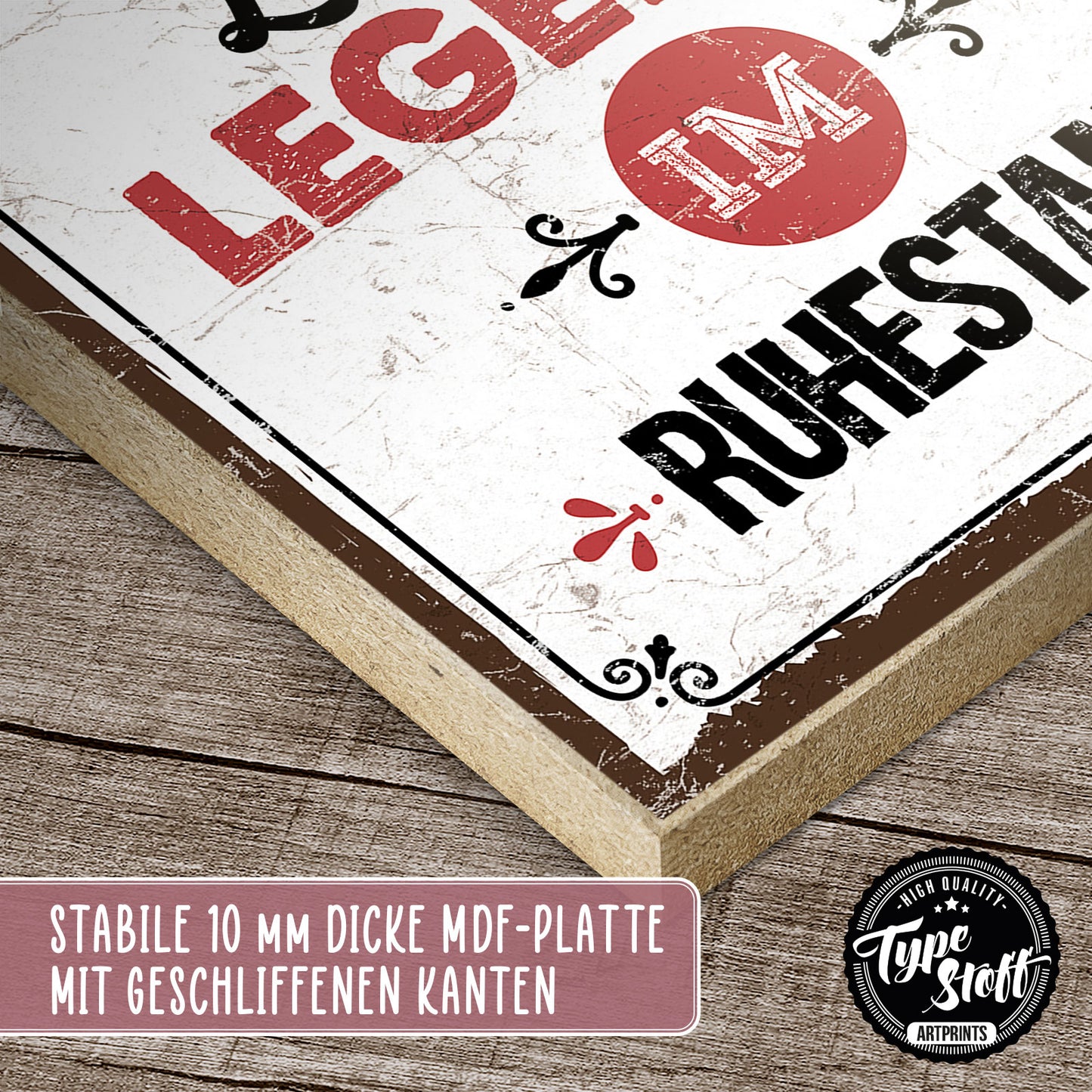 Holzschild mit Spruch - Lebende Legende im Ruhestand – HS-QN-00479