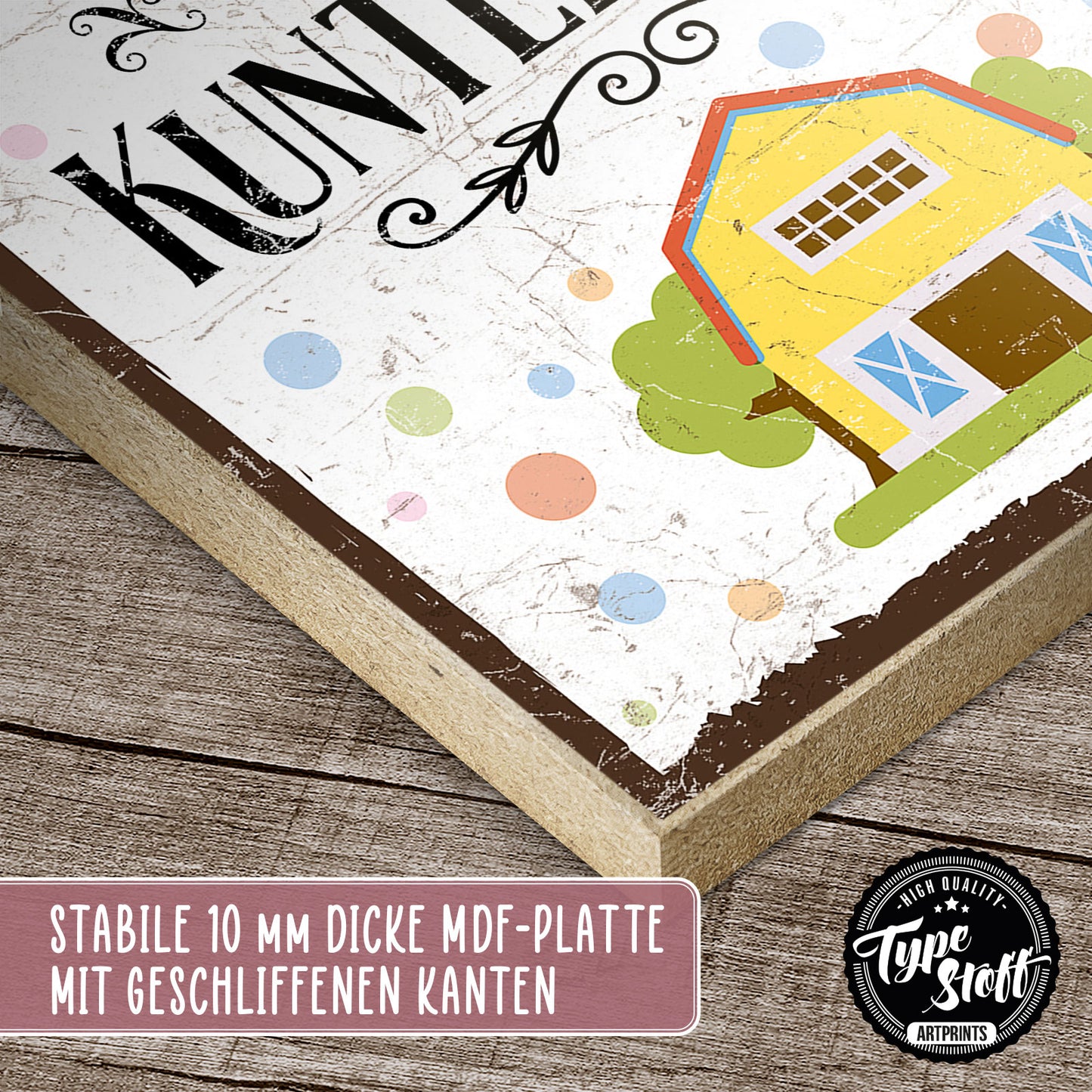Holzschild mit Spruch - Villa Kunterbunt – HS-QN-00498