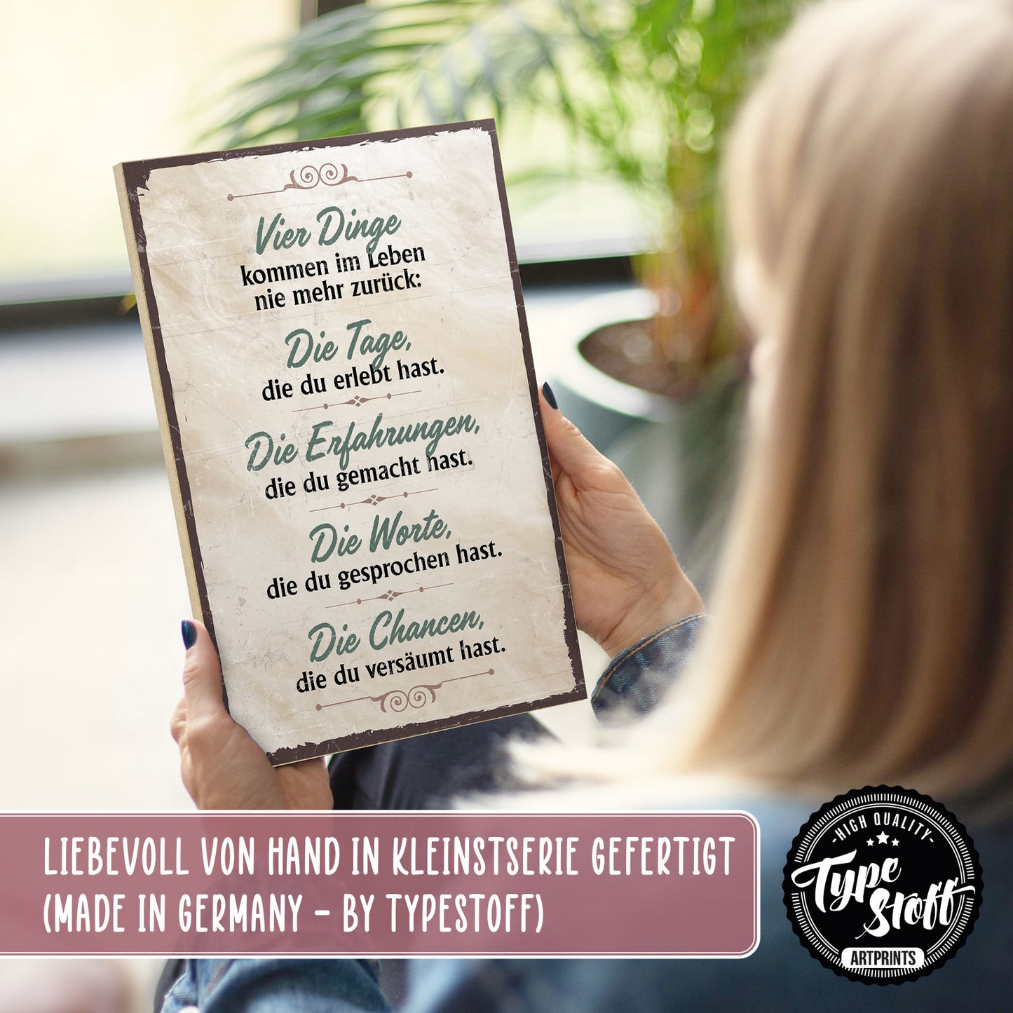 Holzschild mit Spruch - Vier Dinge kommen nicht zurück – HS-GH-00523