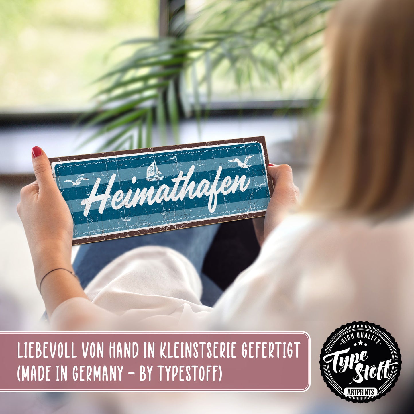 Holzschild mit Spruch - Zuhause - Heimathafen – HS-KQ-00537
