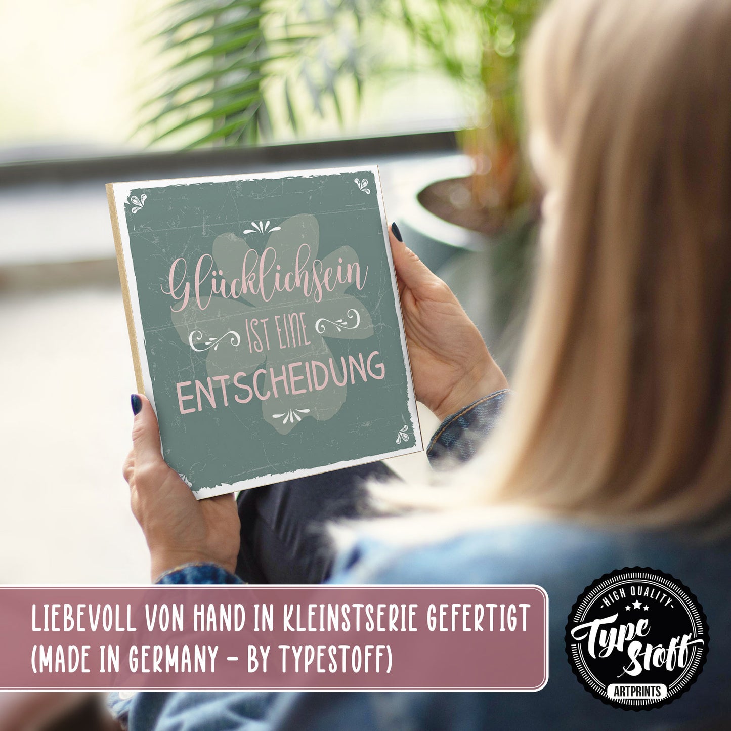 Holzschild mit Spruch - Hygge - Glück - Entscheidung – HS-QN-00546