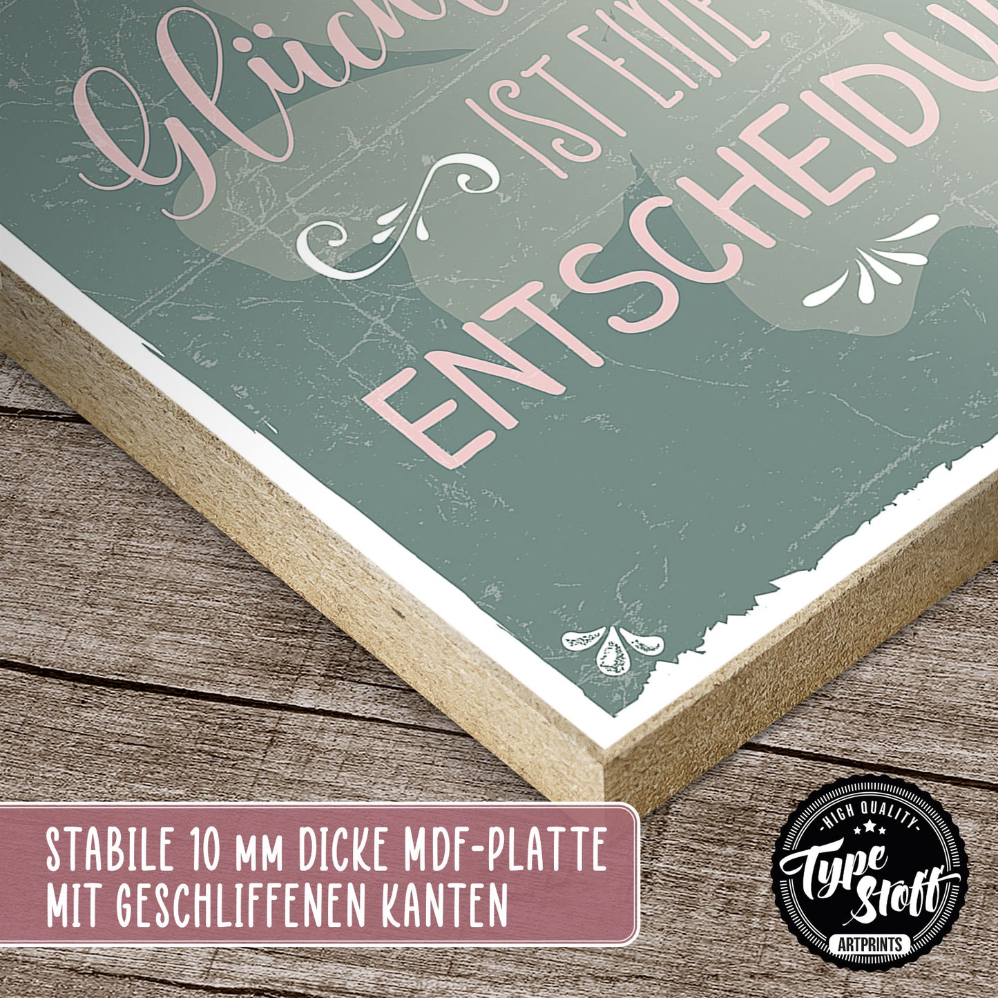 Holzschild mit Spruch - Hygge - Glück - Entscheidung – HS-QN-00546