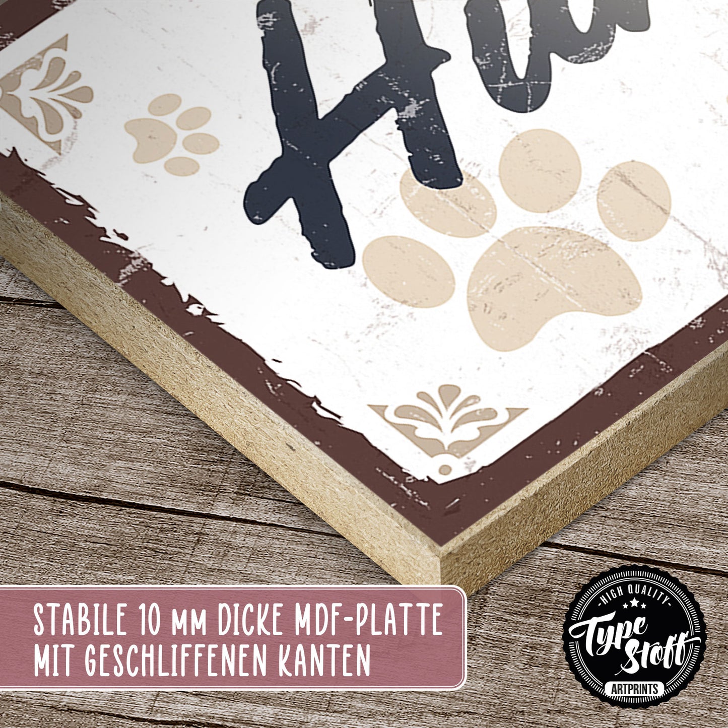 Holzschild mit Spruch - Hund - Bekloppt aber glücklich – HS-KQ-00571