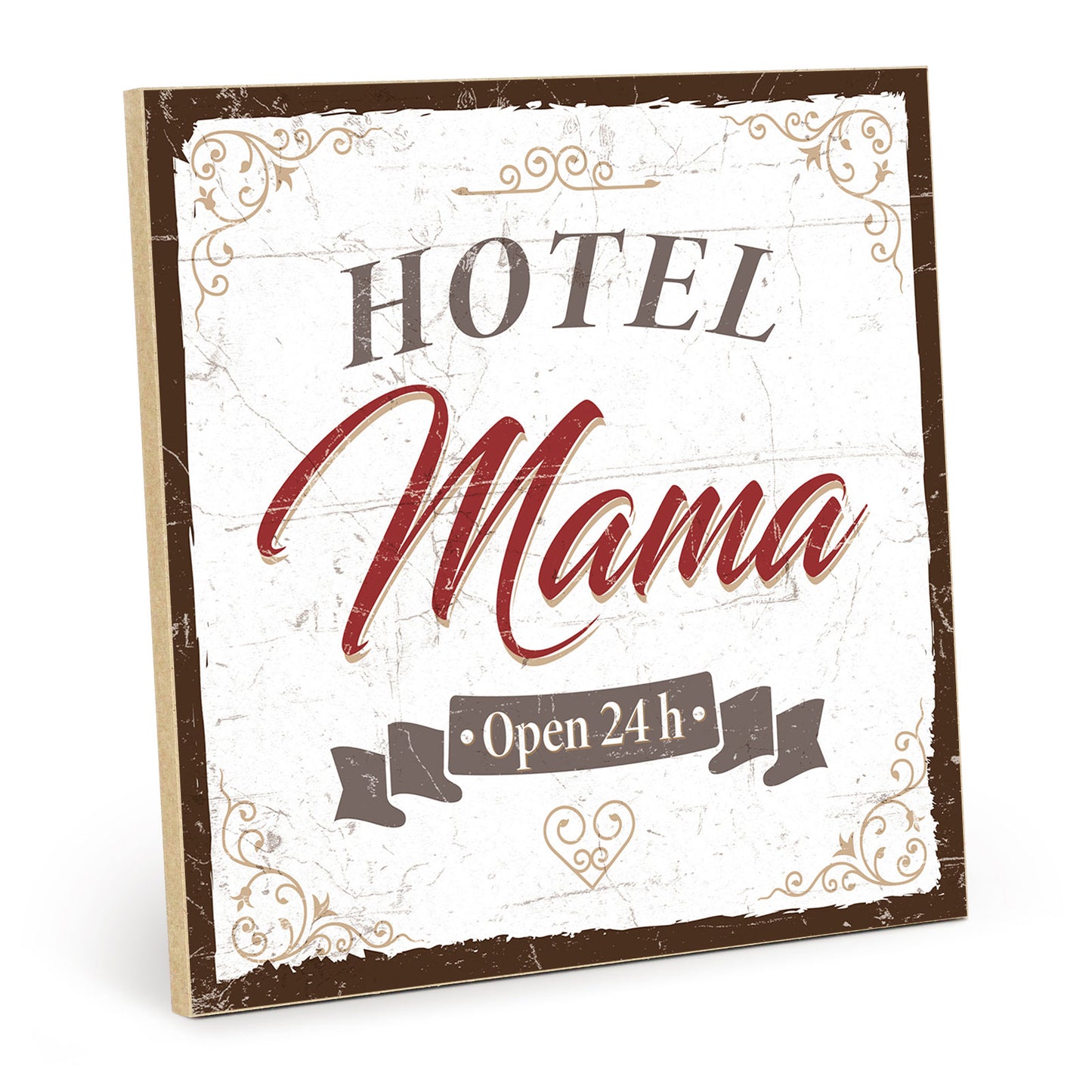 Holzschild mit Spruch - Hotel Mama - open 24 h – HS-QN-00575