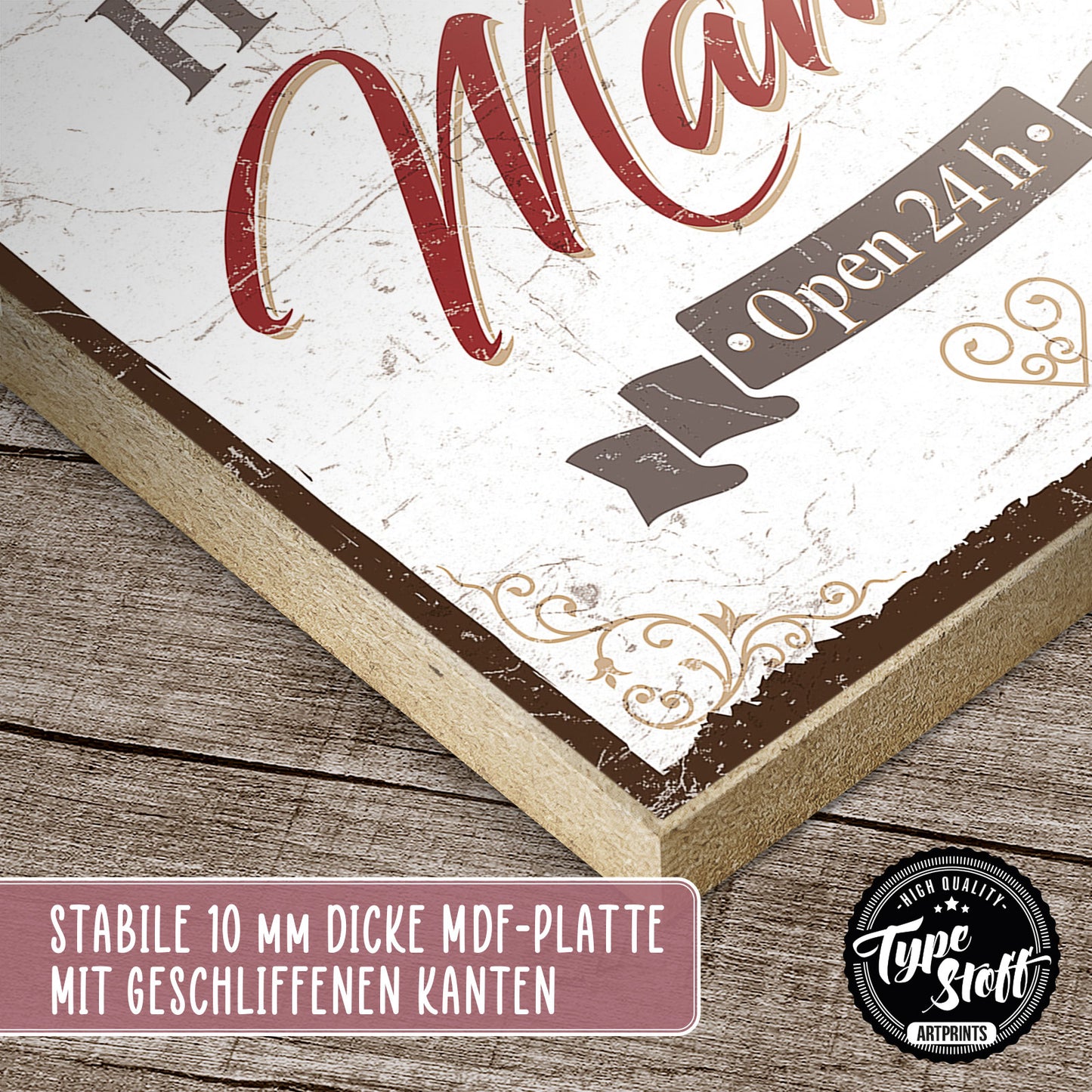 Holzschild mit Spruch - Hotel Mama - open 24 h – HS-QN-00575