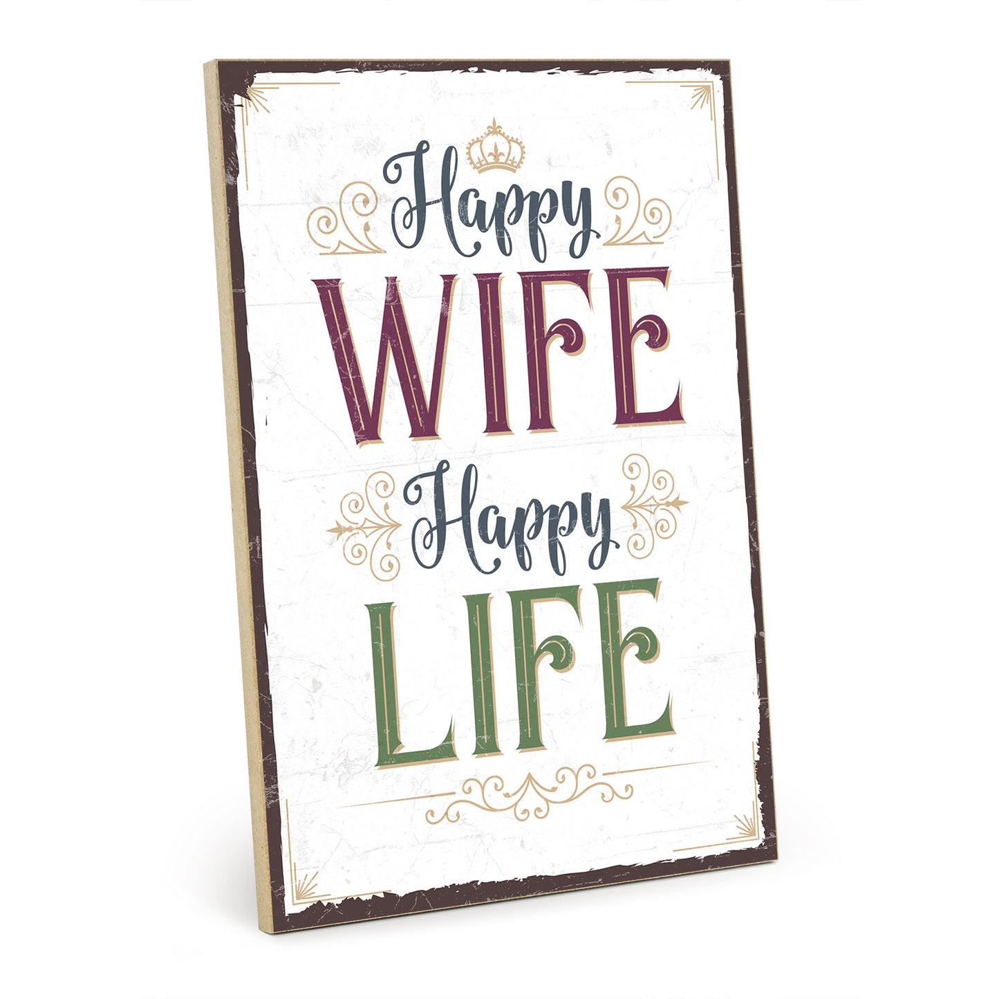 Holzschild mit Spruch - Happy wife - happy life – HS-GH-00576