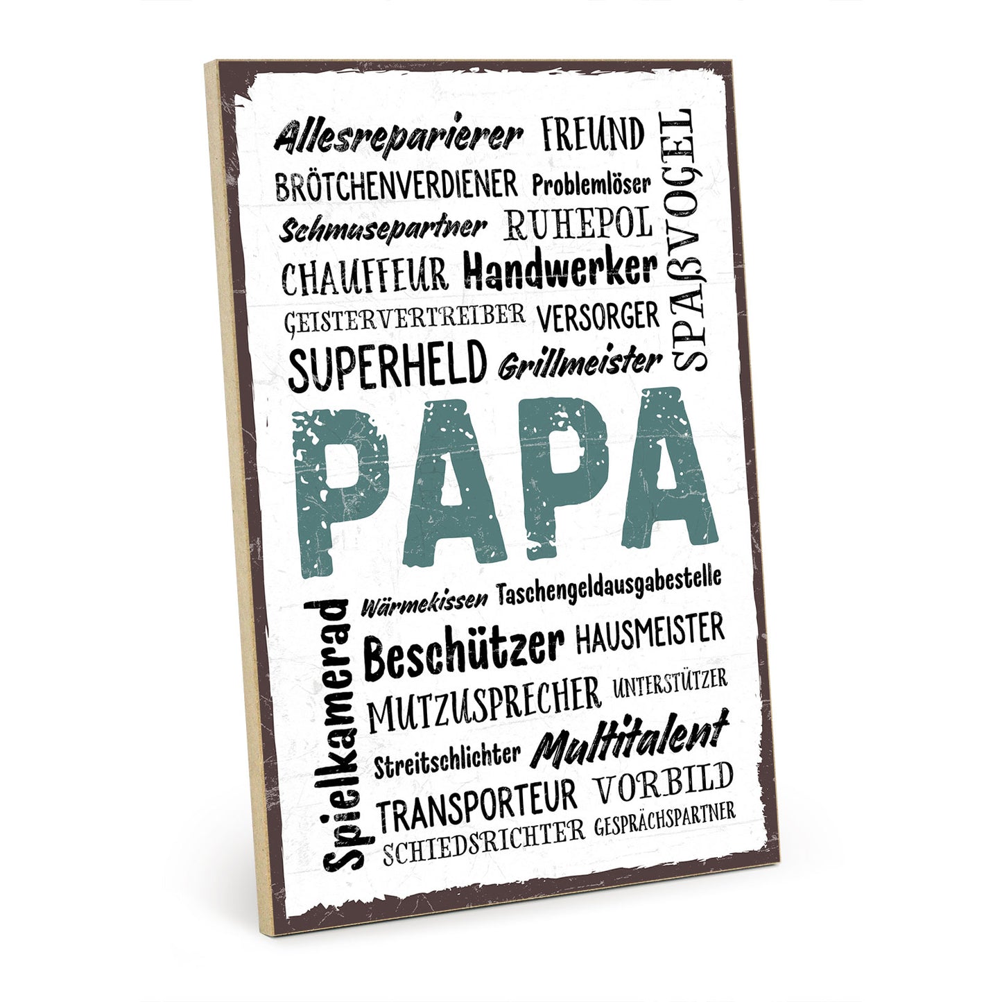 Holzschild mit Spruch - Papa wordcloud – HS-GH-00584