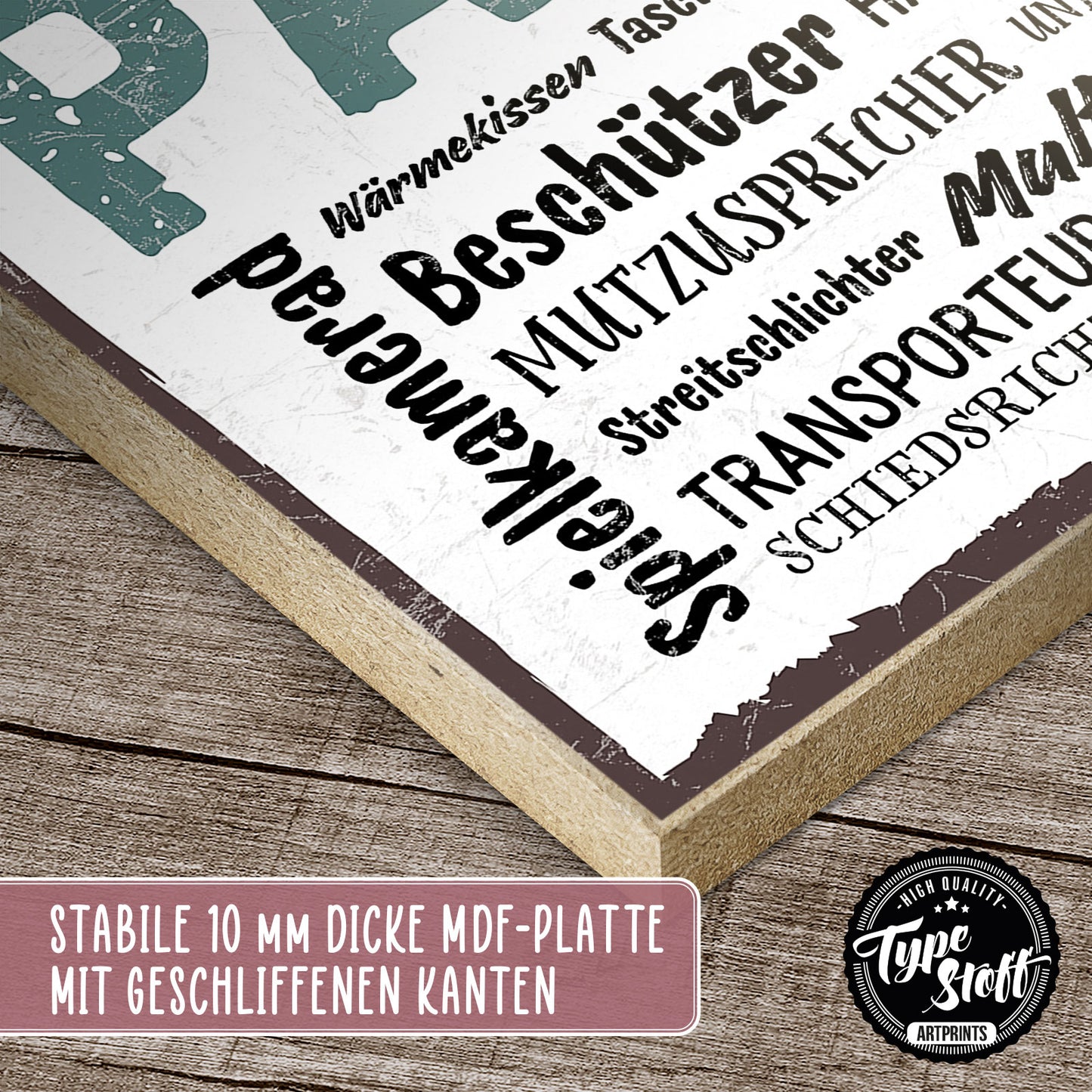 Holzschild mit Spruch - Papa wordcloud – HS-GH-00584