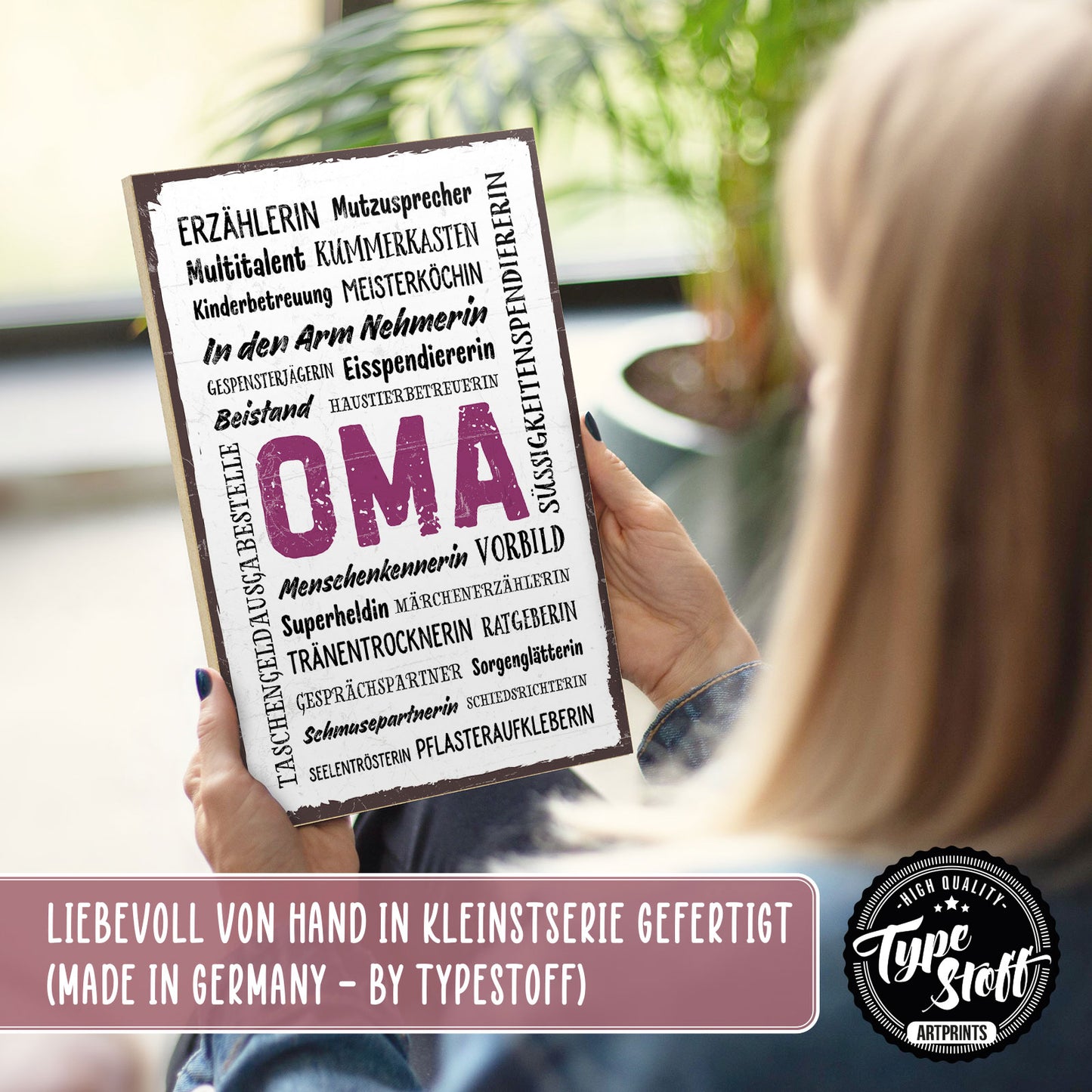 Holzschild mit Spruch - Oma wordcloud – HS-GH-00585