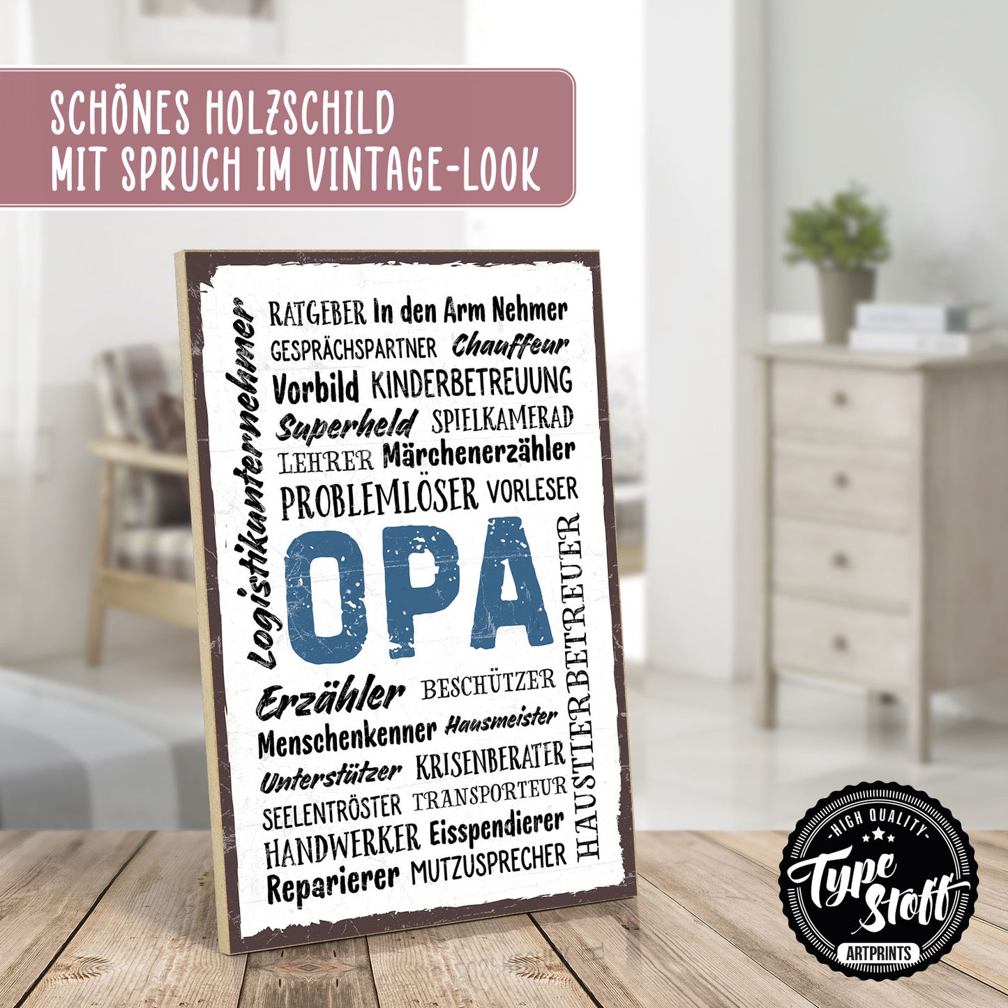 Holzschild mit Spruch - Opa wordcloud – HS-GH-00586