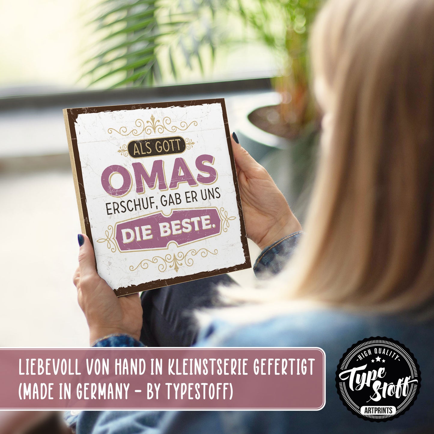 Holzschild mit Spruch - Die beste Oma für uns – HS-QN-00593