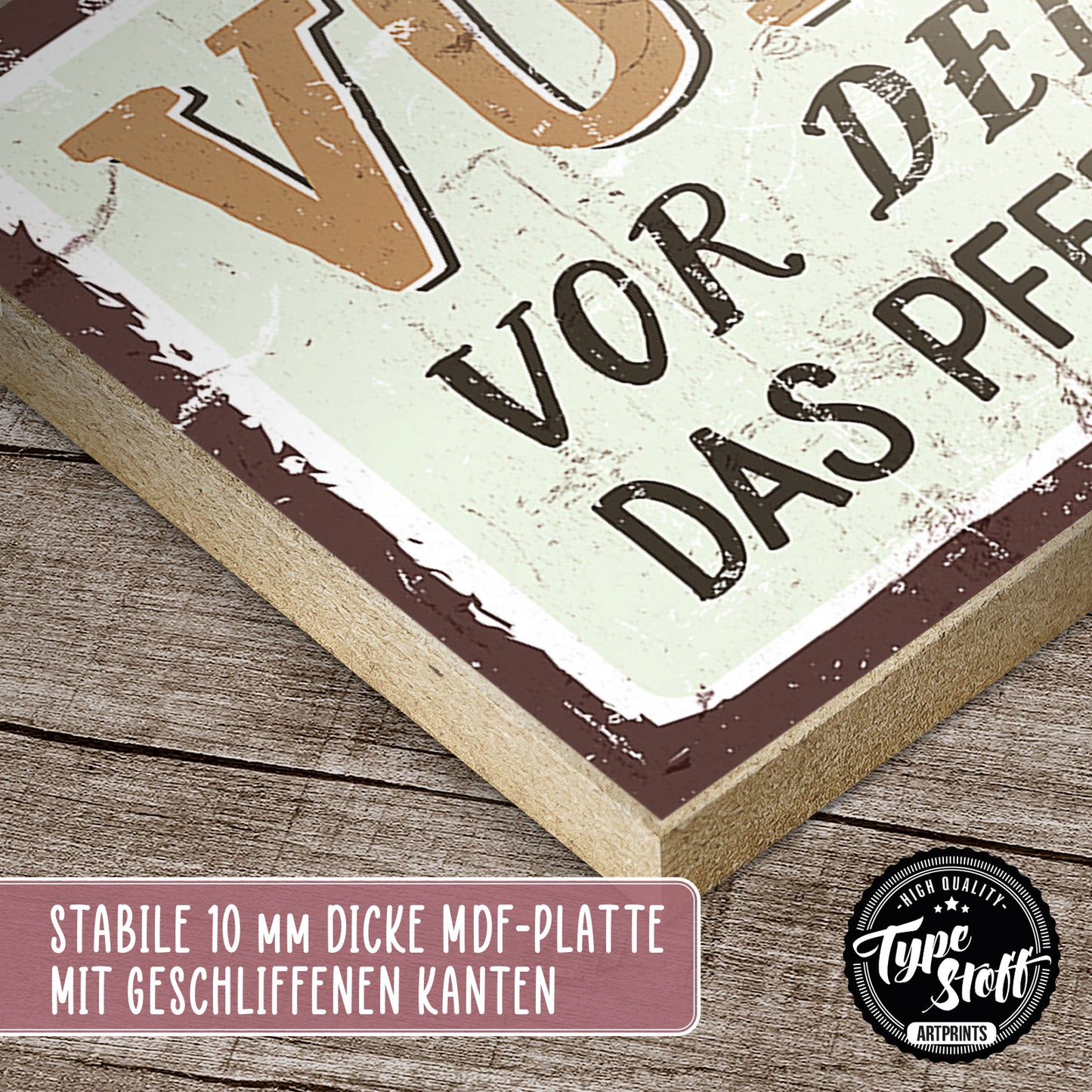 Holzschild mit Spruch - Pferd - Vorsich vor der Reiterin – HS-KQ-00616