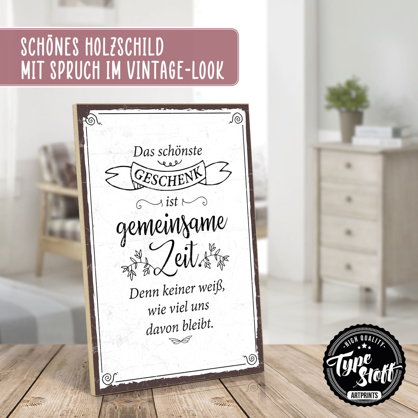 Holzschild mit Spruch - Liebe Freundschaft - gemeinsame Zeit - HS-GH-00639