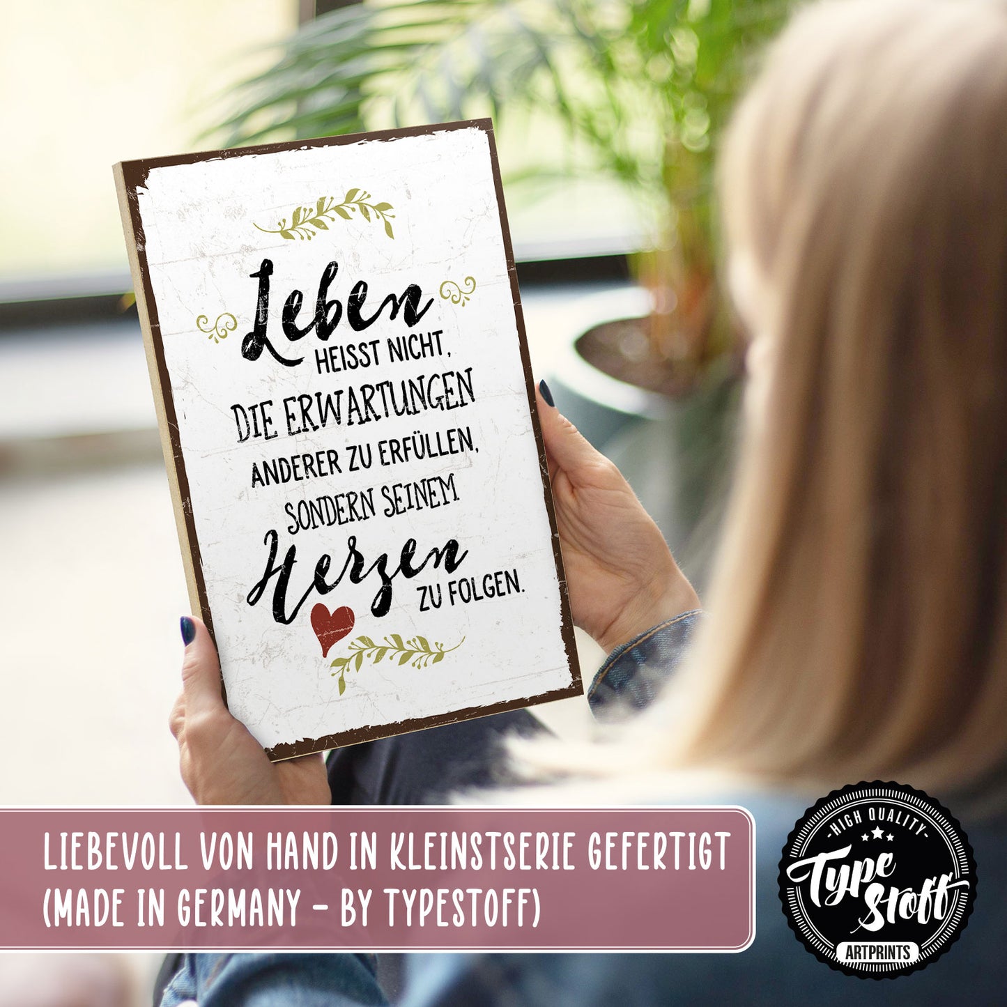 Holzschild mit Spruch - Hygge - Dem Herzen folgen – HS-GH-00643