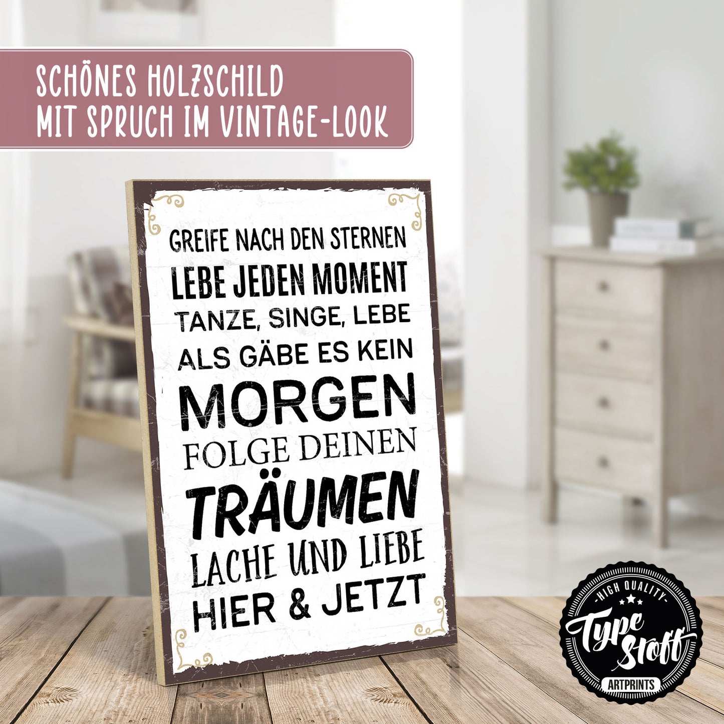 Holzschild mit Spruch - Hygge - Greife nach den Sternen – HS-GH-00644