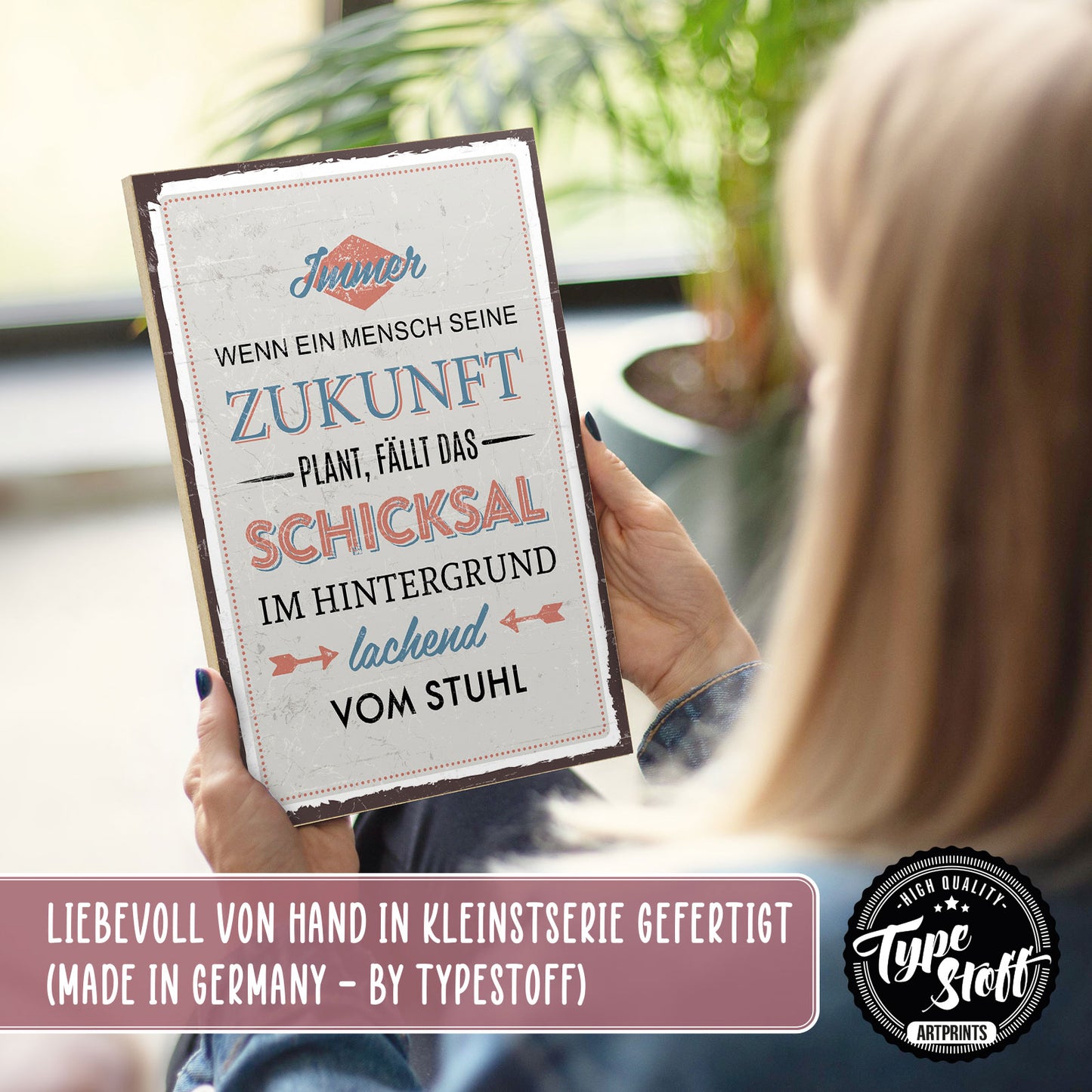 Holzschild mit Spruch - Hygge - Zukunft planen - Schicksal – HS-GH-00655