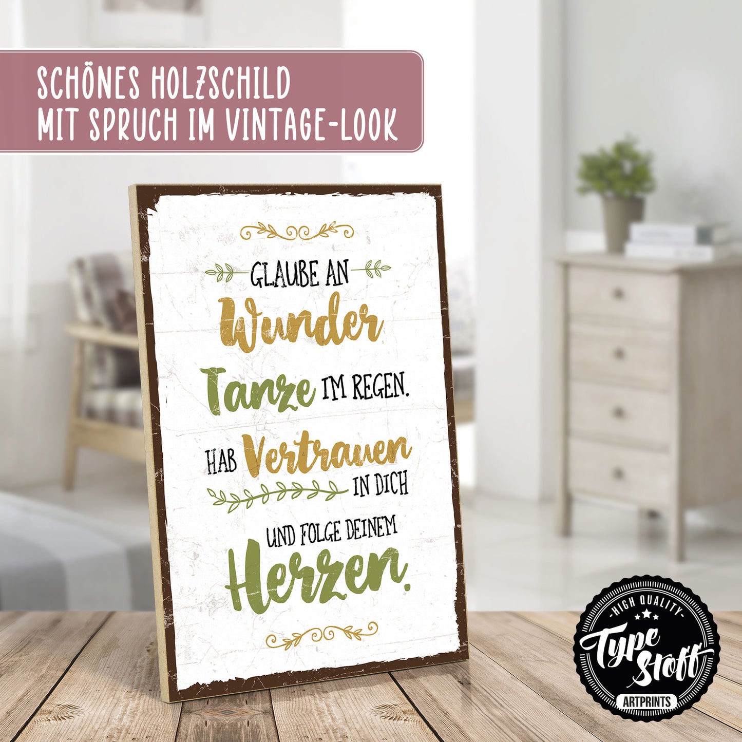 Holzschild mit Spruch - Hygge - Glaube an Wunder – HS-GH-00666