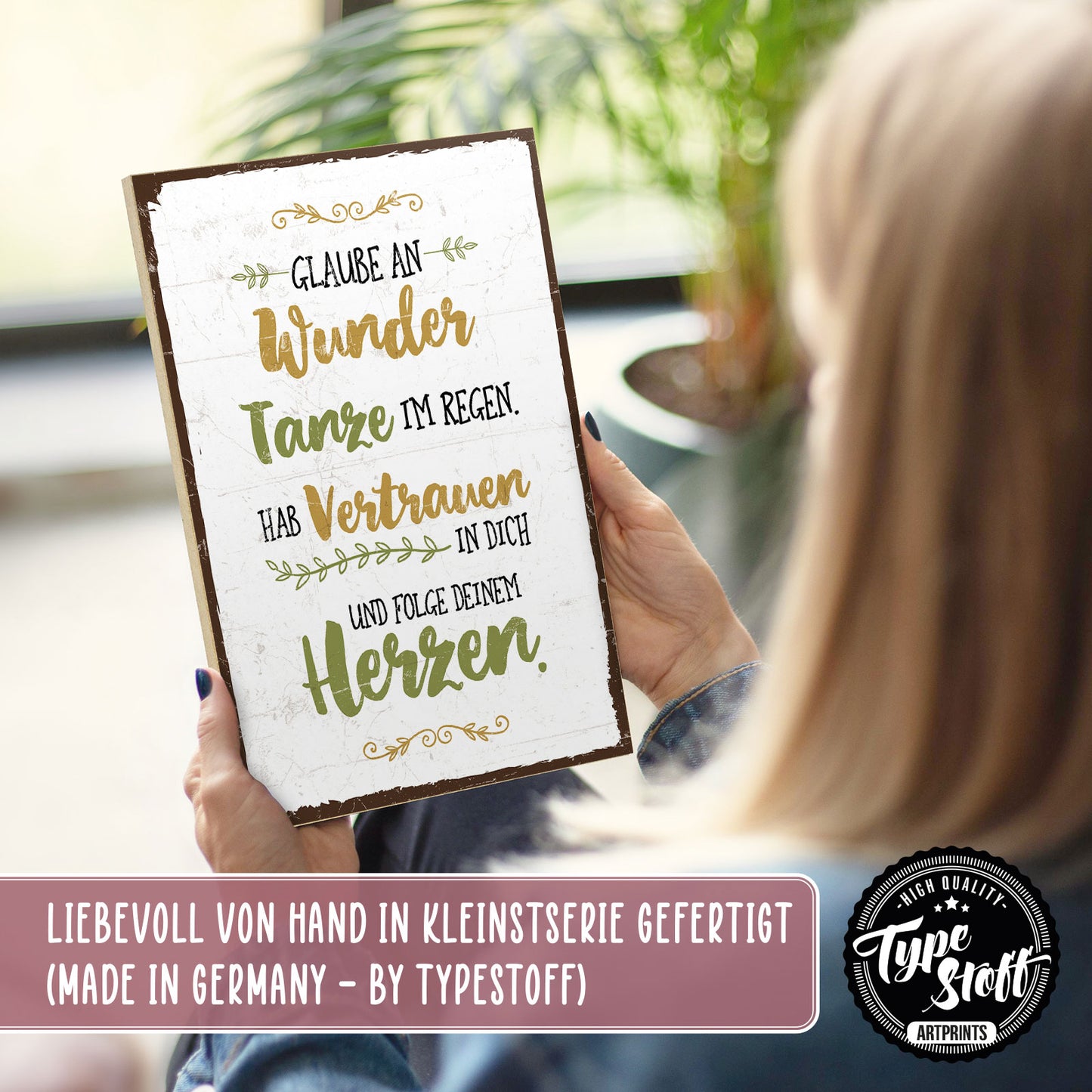 Holzschild mit Spruch - Hygge - Glaube an Wunder – HS-GH-00666