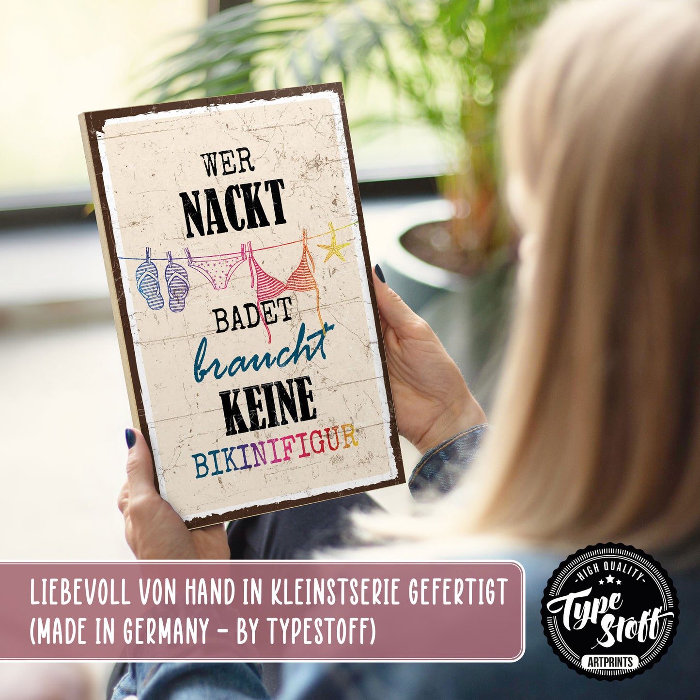 Holzschild mit Spruch - Diät - Nackt baden - Bikinifigur – HS-GH-00711