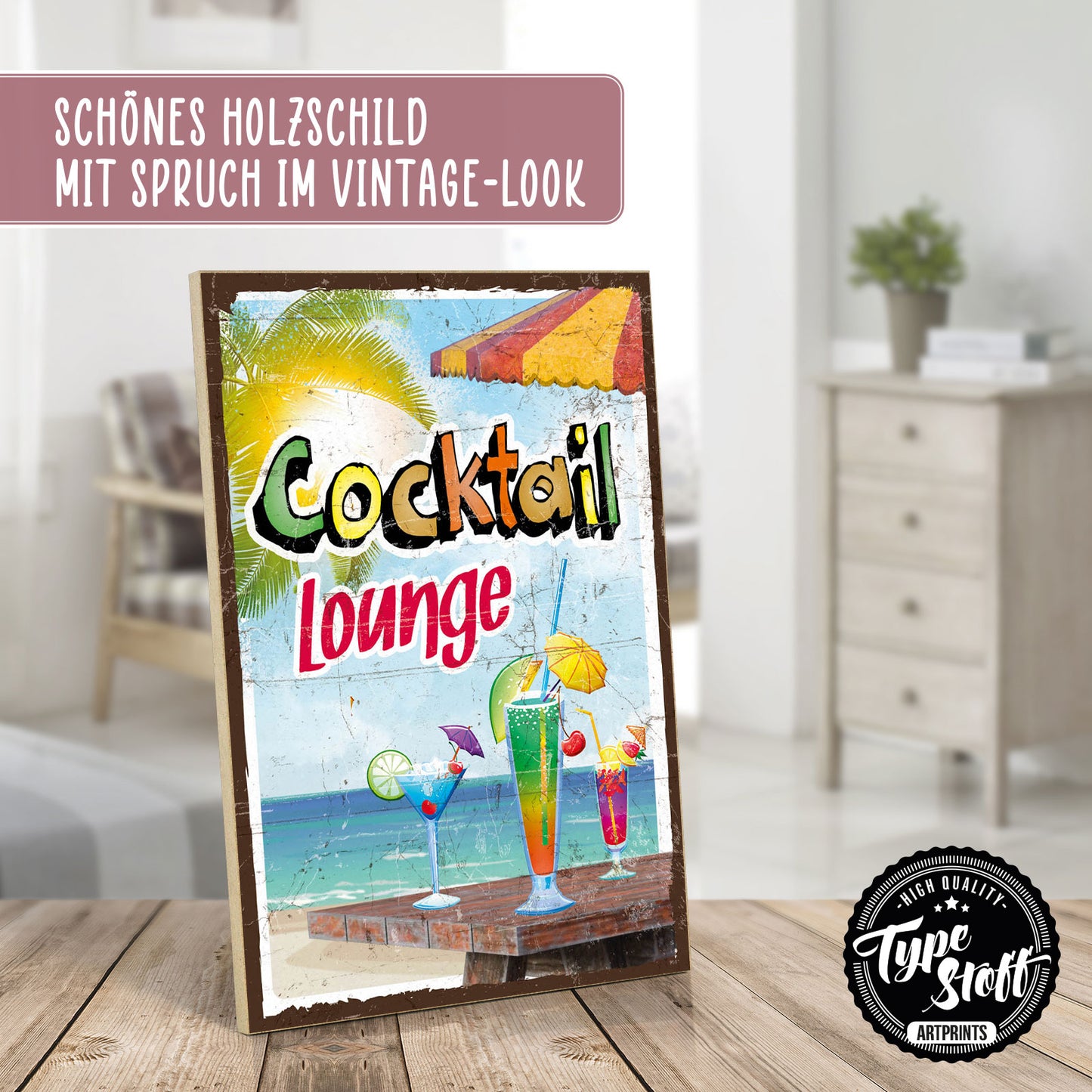 Holzschild mit Spruch - Cocktail-Lounge und Alkohol – HS-GH-00718