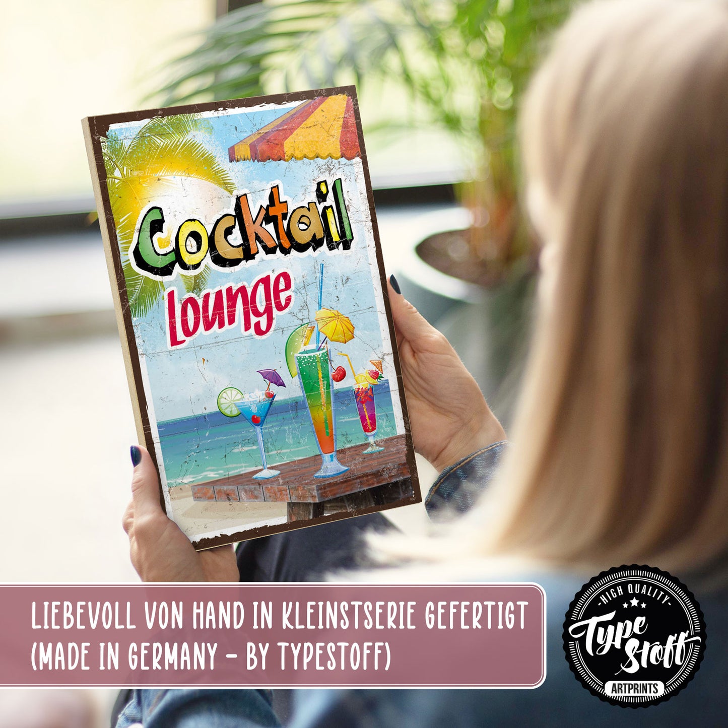 Holzschild mit Spruch - Cocktail-Lounge und Alkohol – HS-GH-00718