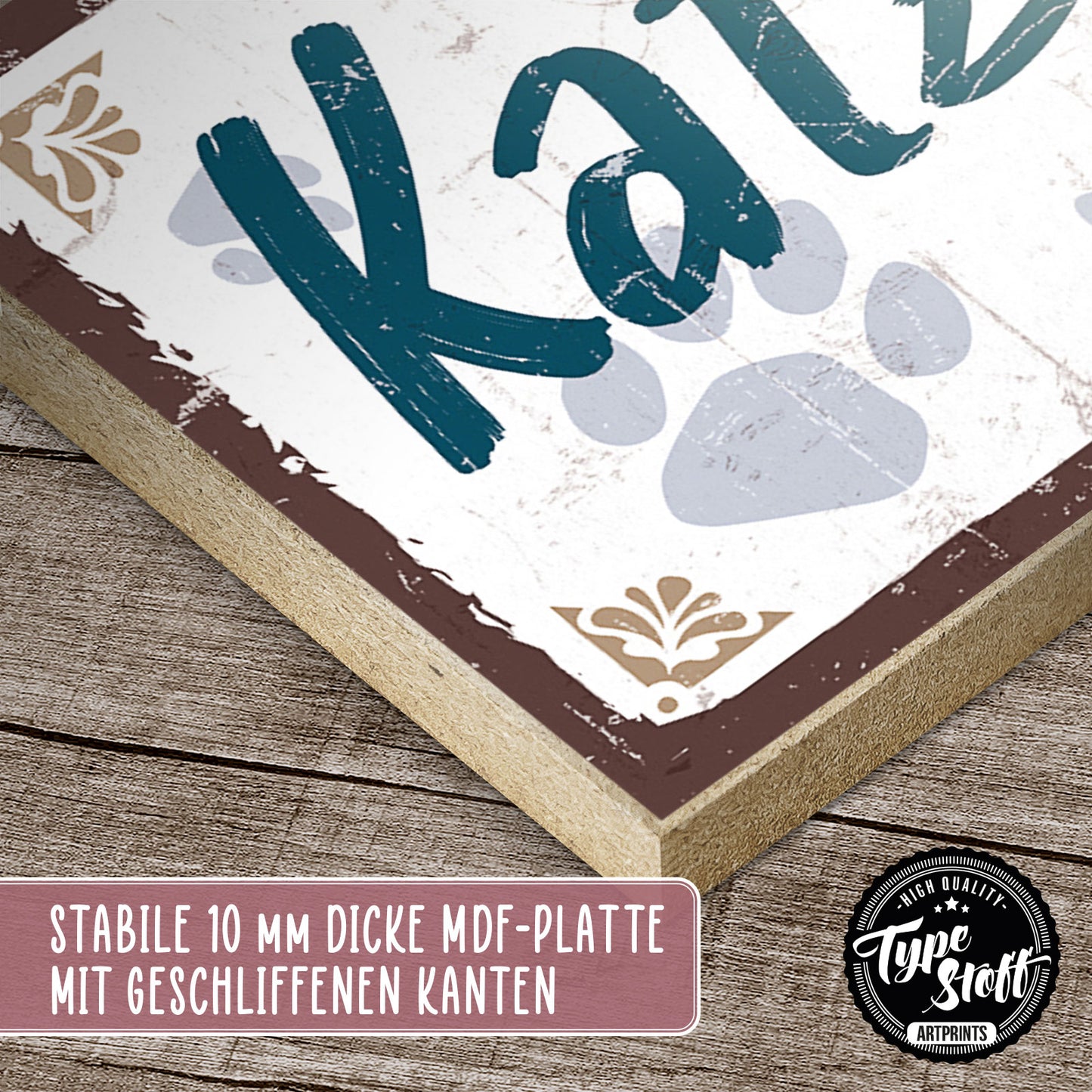 Holzschild mit Spruch - Katze-Katzenvernarrt aber glücklich – HS-KQ-00735