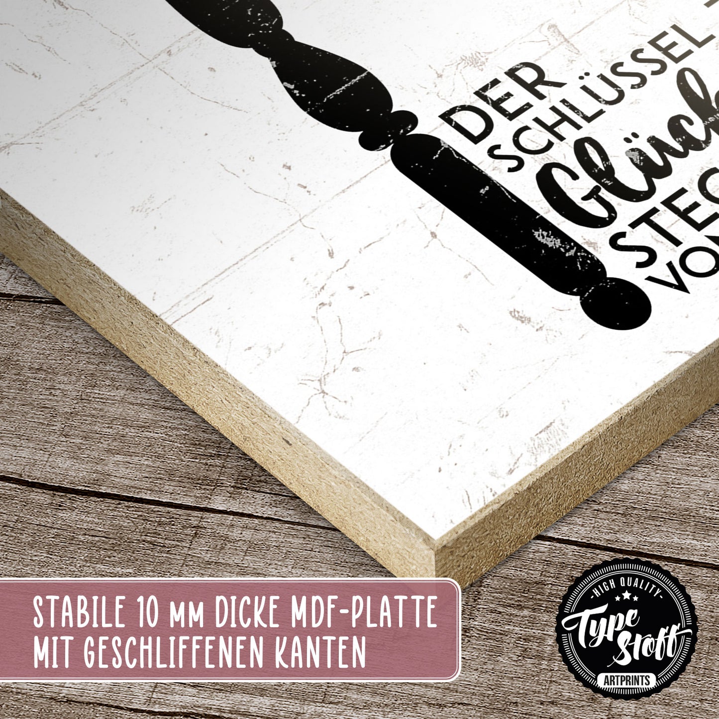 Holzschild mit Spruch - Glück - Schlüssel von Innen – HS-GH-00742