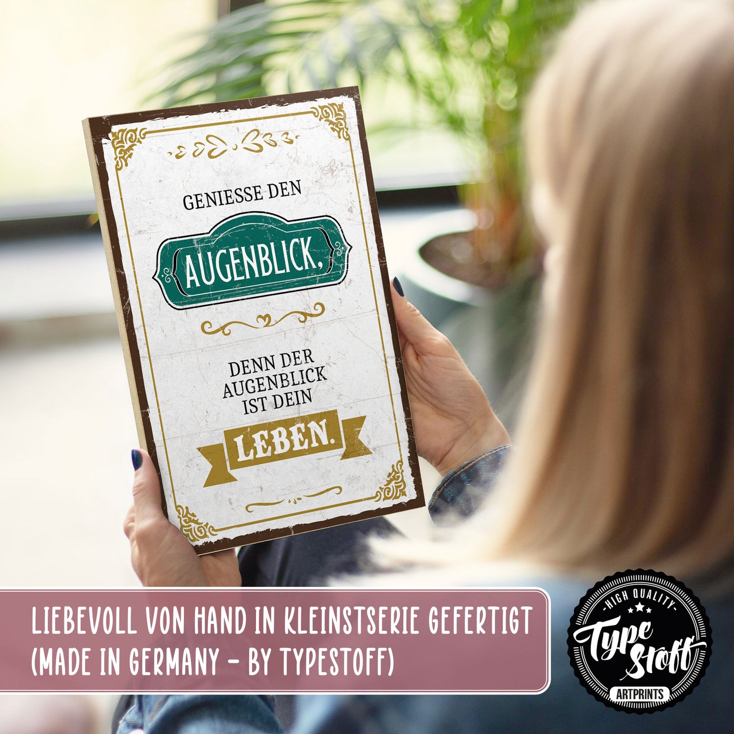 Holzschild mit Spruch - Hygge - Genieße den Augenblick – HS-GH-00761